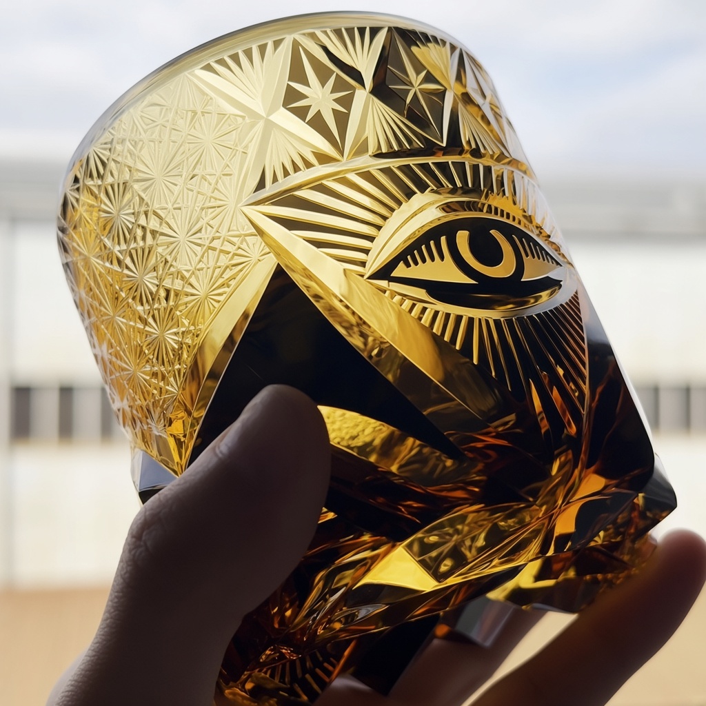 Edo Kiriko-Style Amber Whiskey Tumbler — view 2