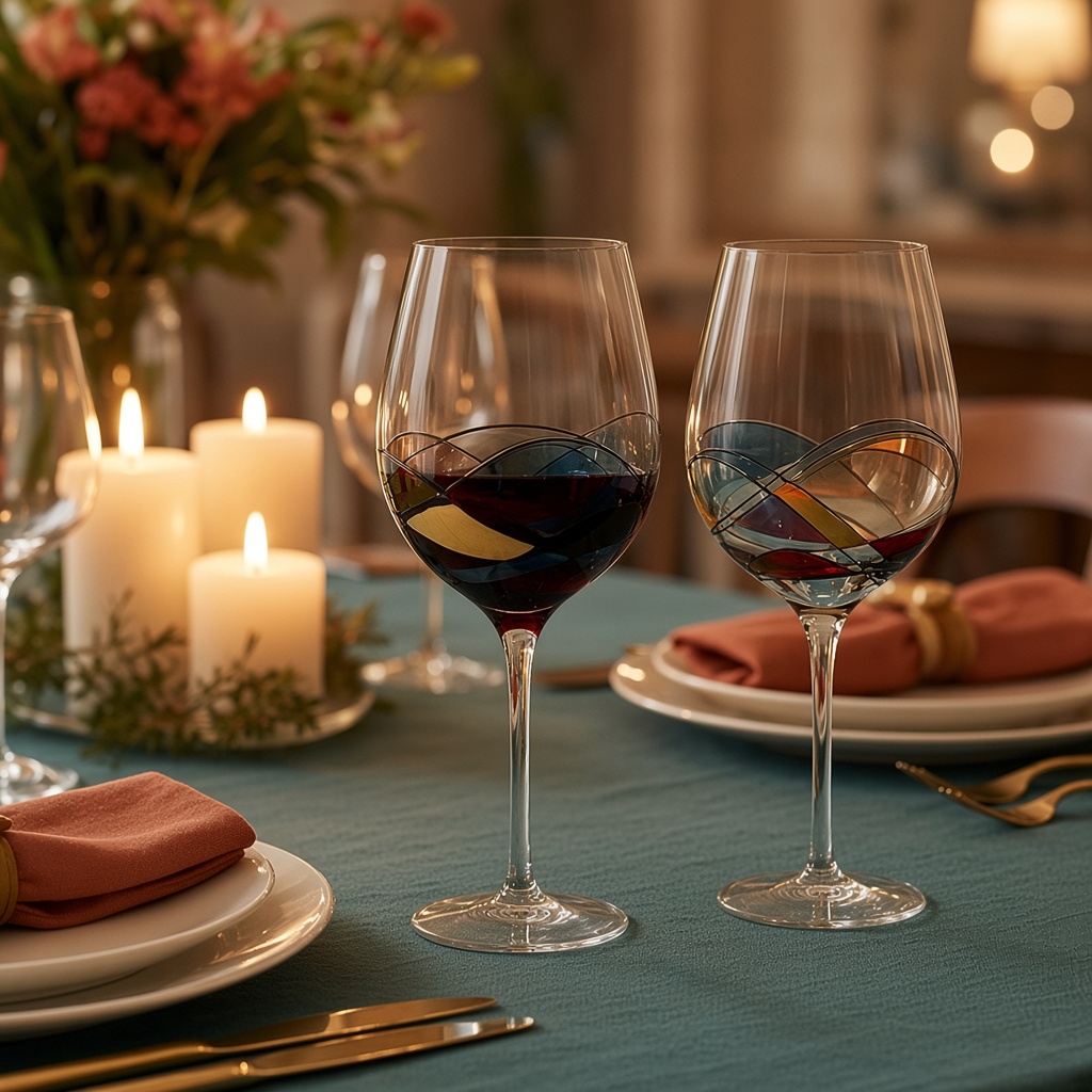 Hand-Painted Red Wine Glasses, Set of 2 — view 4