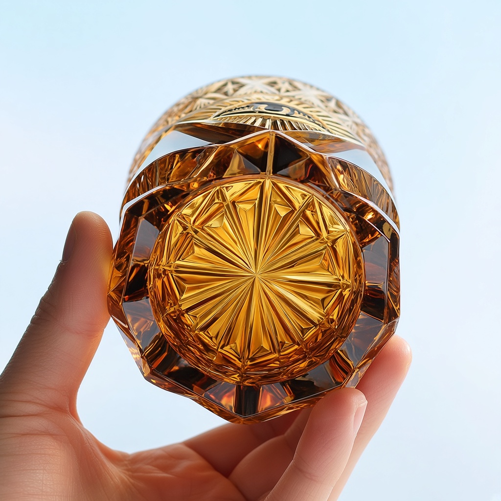 Edo Kiriko-Style Amber Whiskey Tumbler — view 5