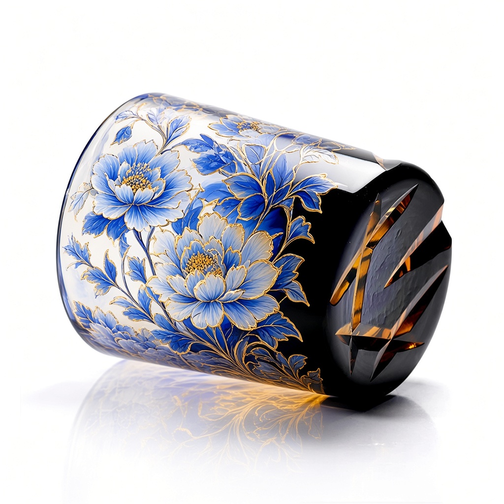 Edo Kiriko-Style Blue Cut Whiskey Tumbler — view 5