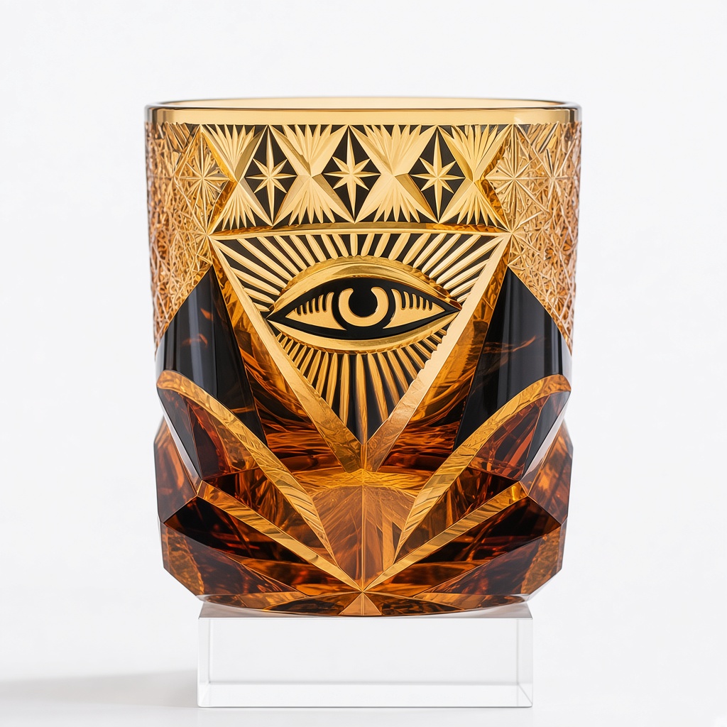 Edo Kiriko-Style Amber Whiskey Tumbler — view 7