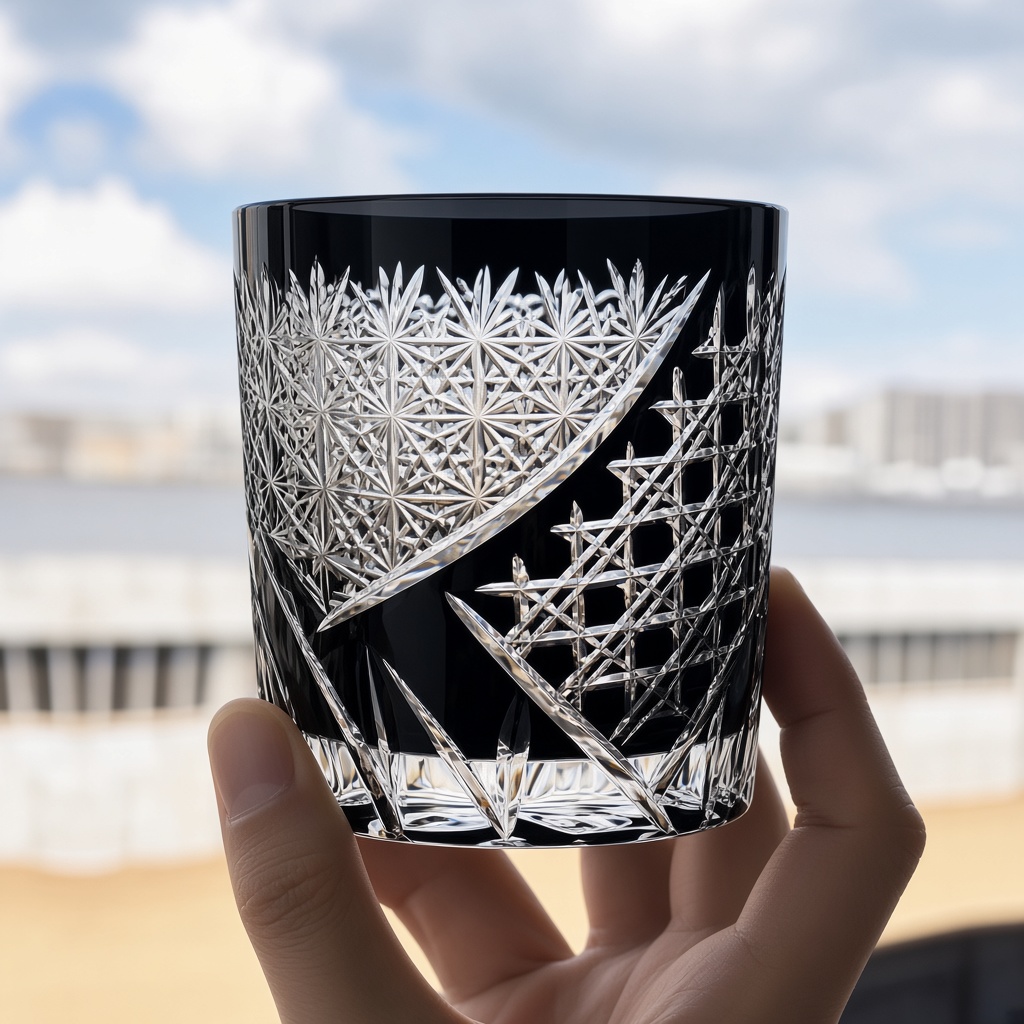 Edo Kiriko-Style Black Whiskey Tumbler — view 2