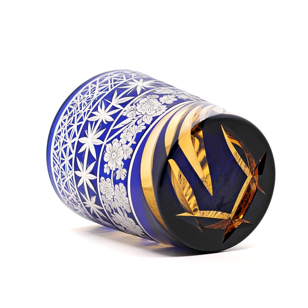 Edo Kiriko-Style Blue Cut Whiskey Tumbler — view 6