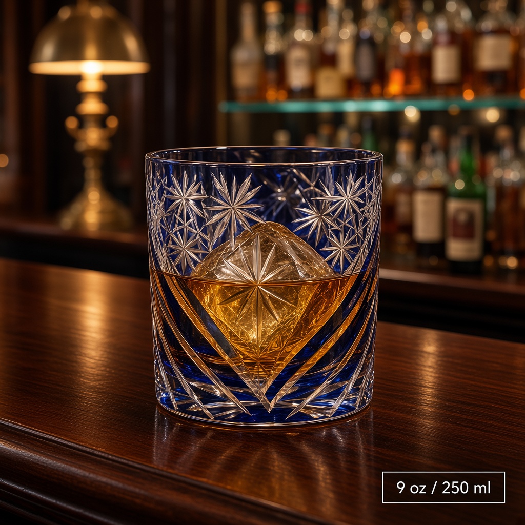 Edo Kiriko-Style Blue Cut Whiskey Tumbler — view 7