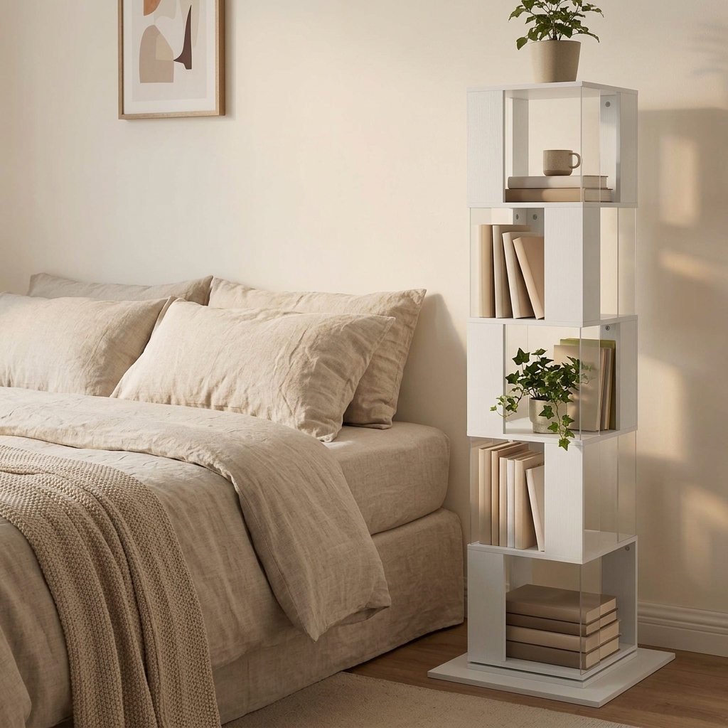 Rotating 5-Tier Bookshelf Tower, White with Clear Acrylic Sides, photo 4 of 4