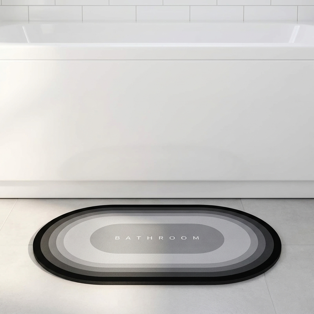 Small Oval Bath Mat with Black-to-Gray Rings, photo 3 of 4
