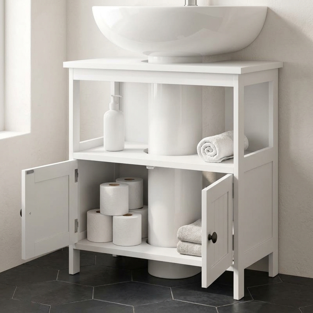 Pedestal Sink Storage Cabinet with U-Shaped Cut-Out, White, photo 4 of 6