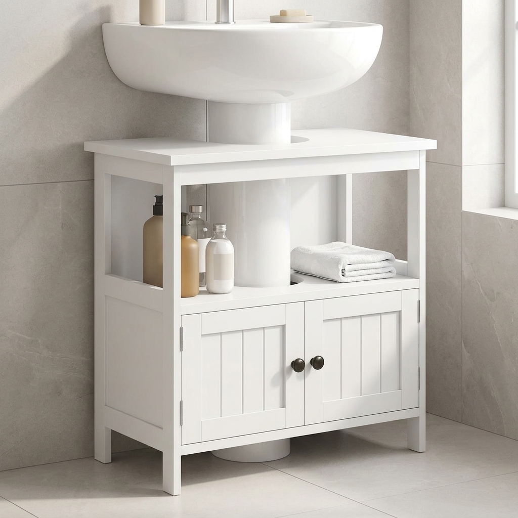 Pedestal Sink Storage Cabinet with U-Shaped Cut-Out, White, photo 1 of 6