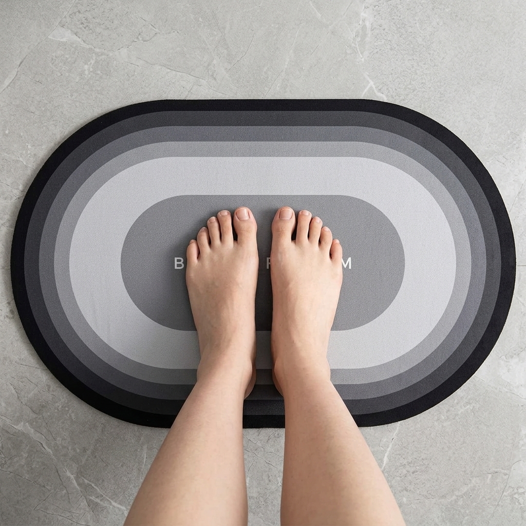 Small Oval Bath Mat with Black-to-Gray Rings, photo 2 of 4