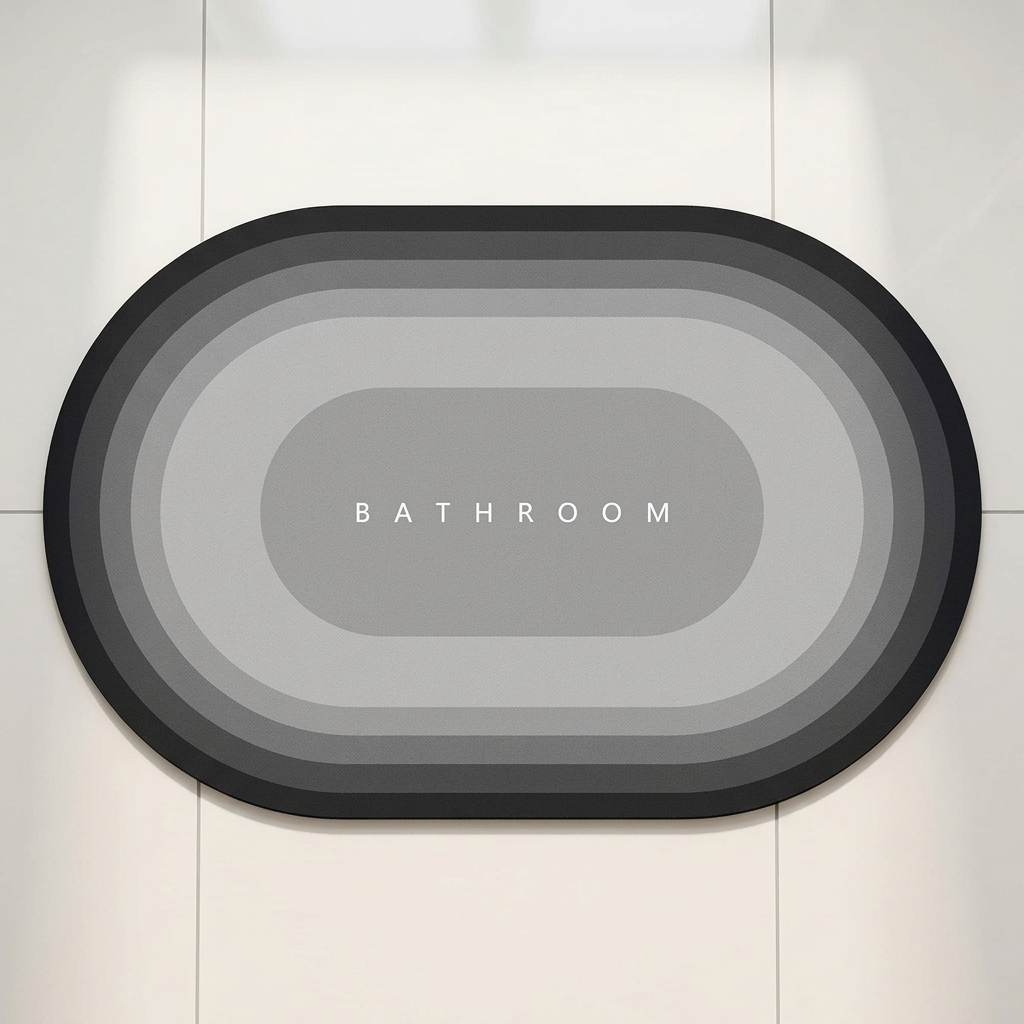 Small Oval Bath Mat with Black-to-Gray Rings, photo 1 of 4