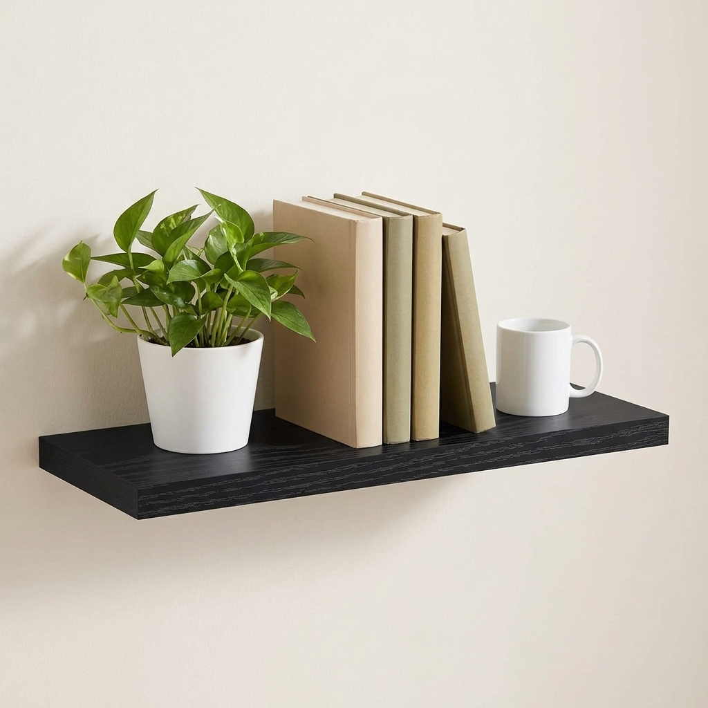 Black Floating Wall Shelf, 16 Inch, photo 1 of 5