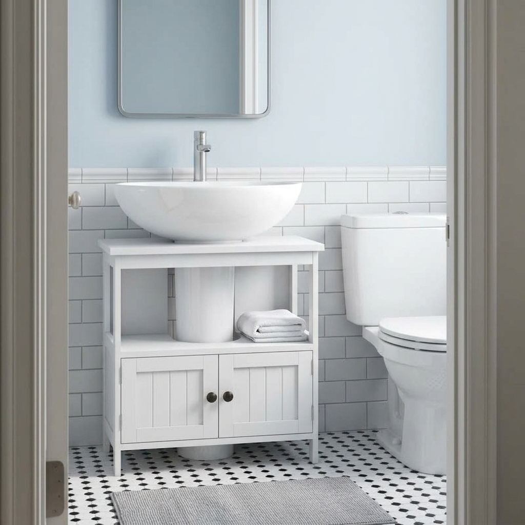 Pedestal Sink Storage Cabinet with U-Shaped Cut-Out, White, photo 6 of 6