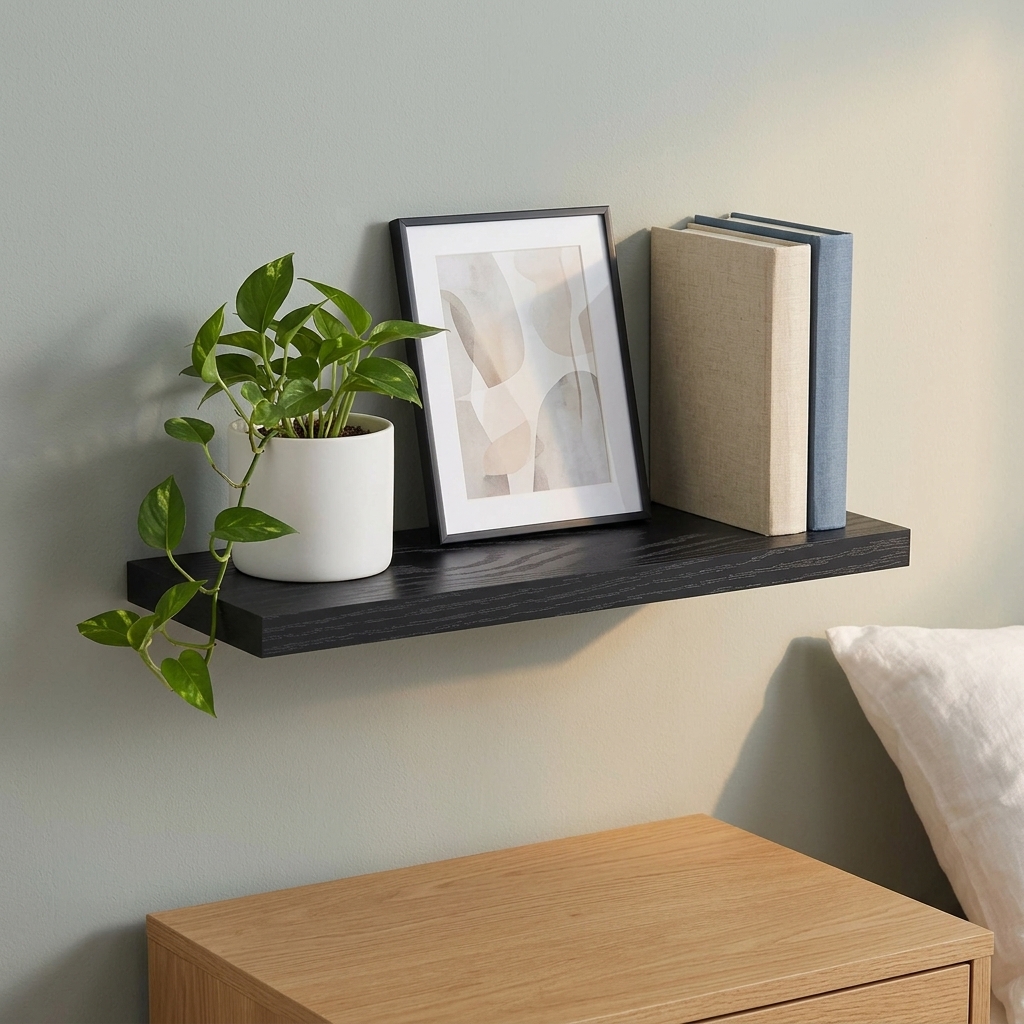 Black Floating Wall Shelf, 16 Inch, photo 4 of 5
