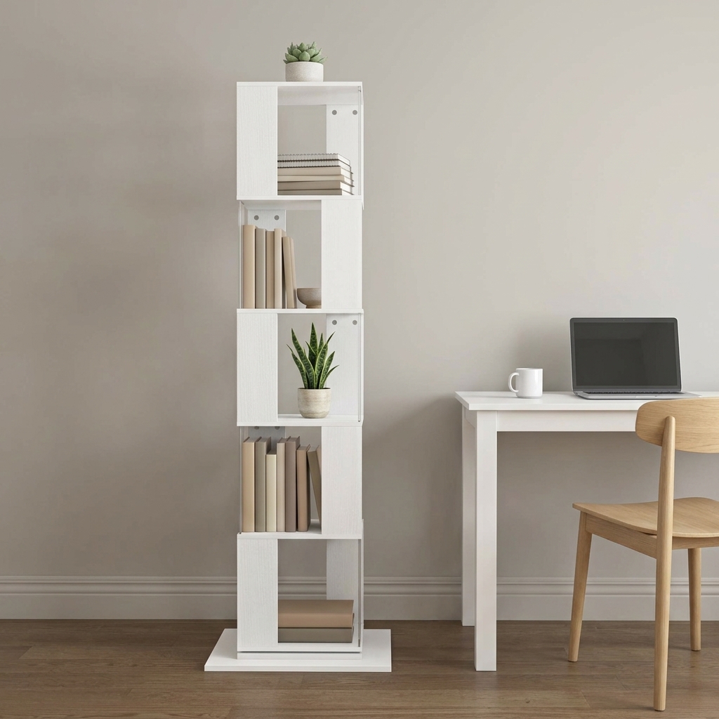 Rotating 5-Tier Bookshelf Tower, White with Clear Acrylic Sides, photo 2 of 4