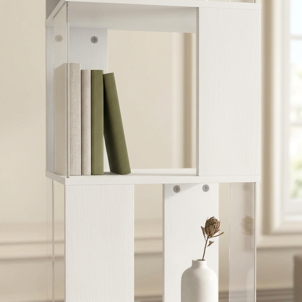 Rotating 5-Tier Bookshelf Tower, White with Clear Acrylic Sides, photo 3 of 4