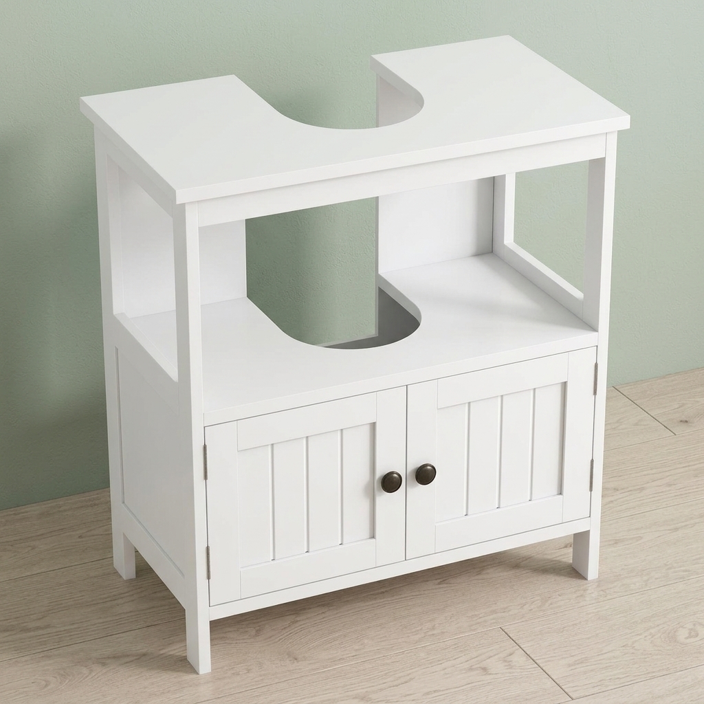 Pedestal Sink Storage Cabinet with U-Shaped Cut-Out, White, photo 3 of 6