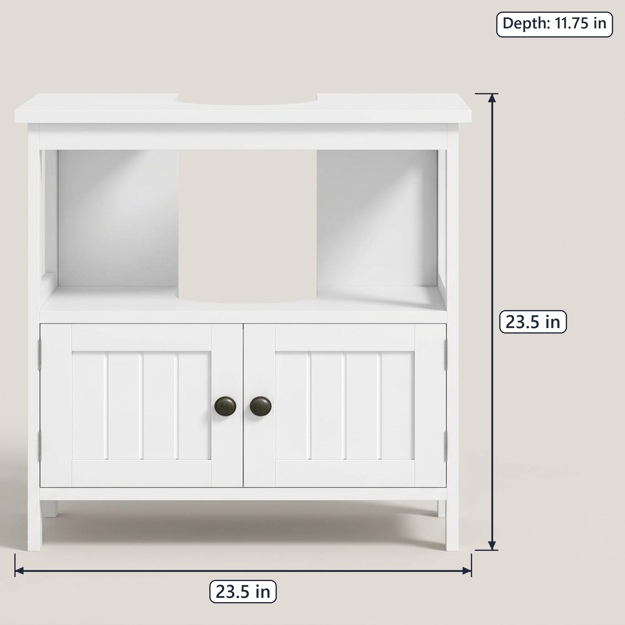 Pedestal Sink Storage Cabinet with U-Shaped Cut-Out, White, photo 2 of 6