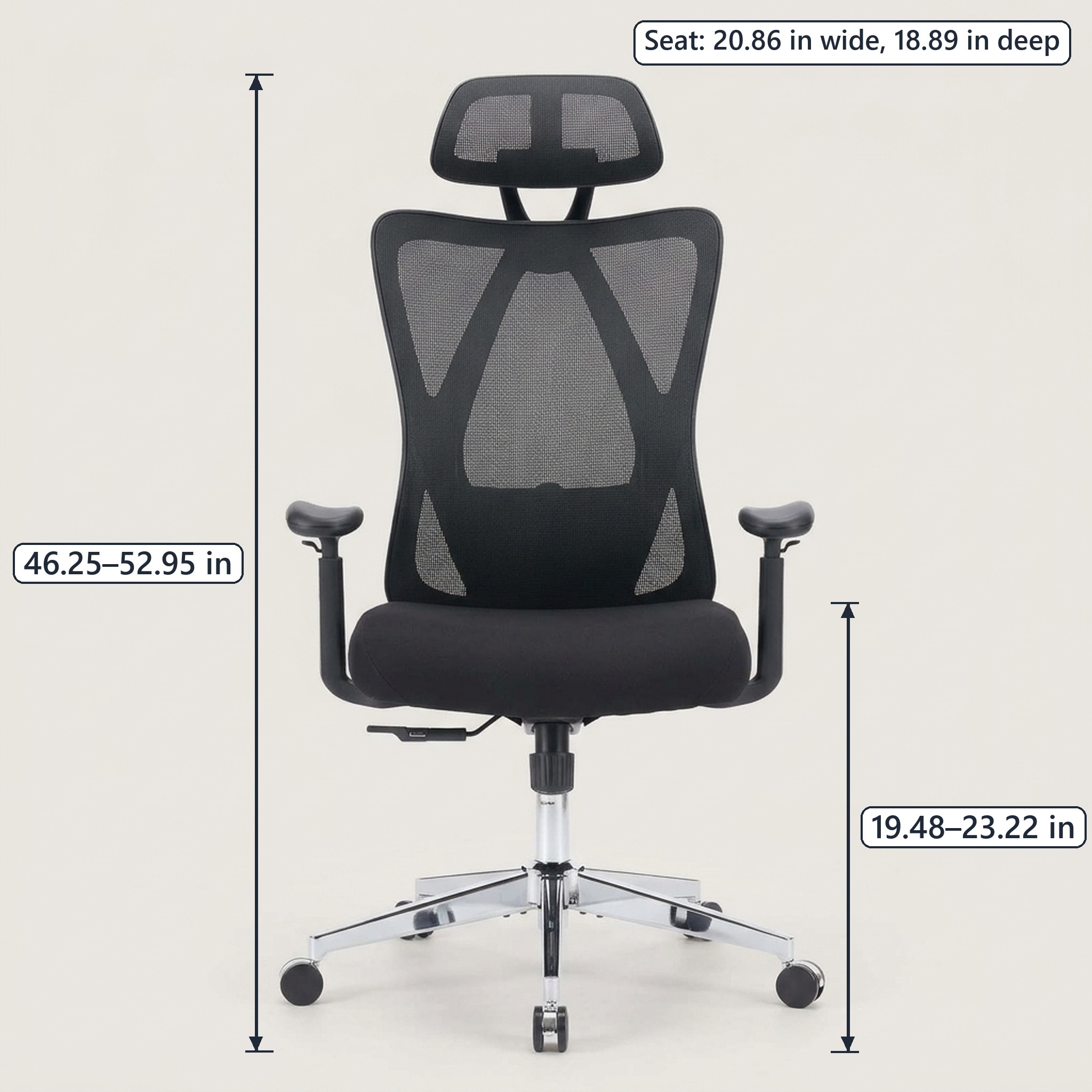 High-Back Mesh Office Chair with Adjustable Headrest and Lumbar Support, Black, photo 2 of 4
