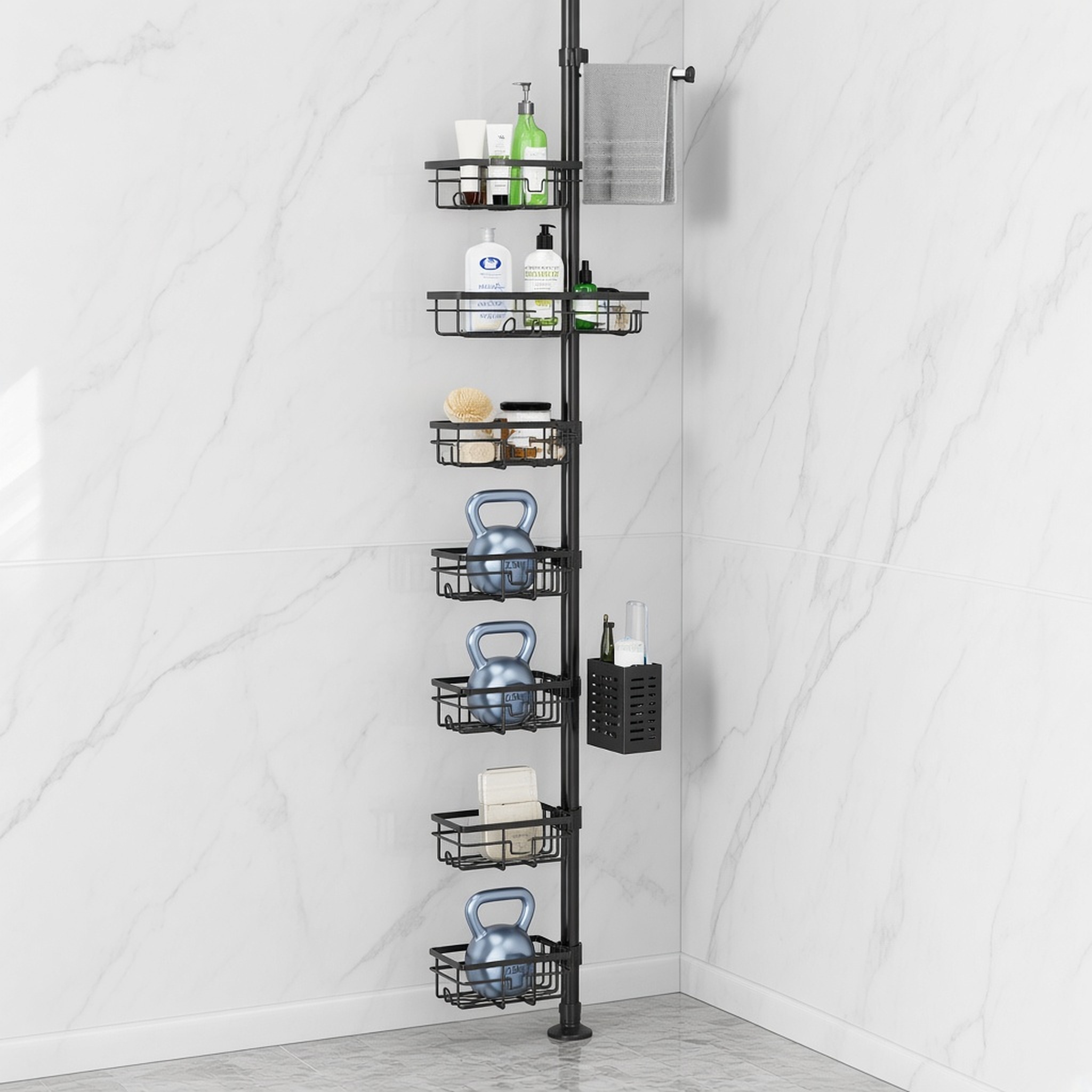 7-Tier Shower Caddy Tension Pole, Black, photo 5 of 5