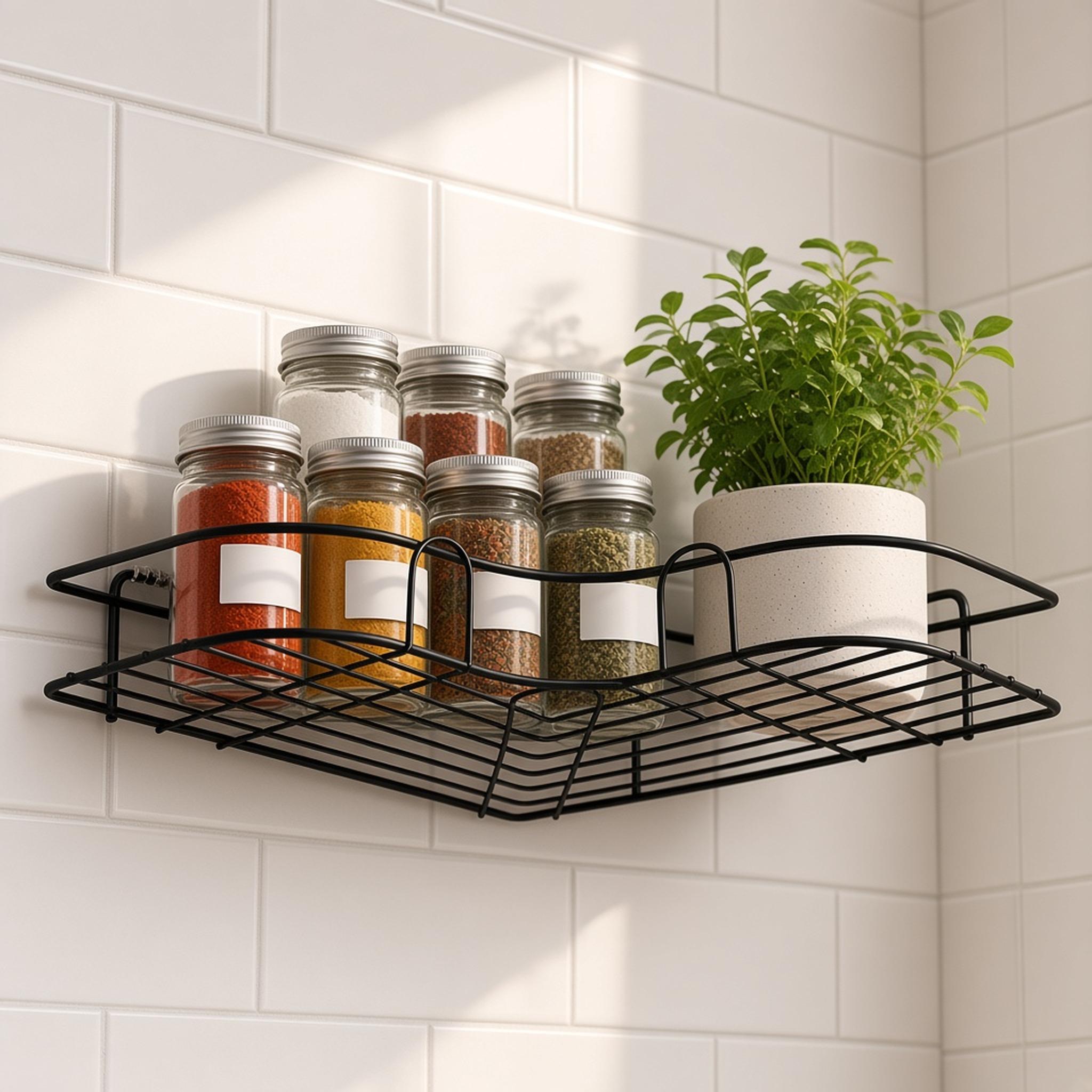 1PC Corner Shower Caddy Wall Mounted No Drill Bathroom Shelf Storage Rack Black, photo 4 of 7