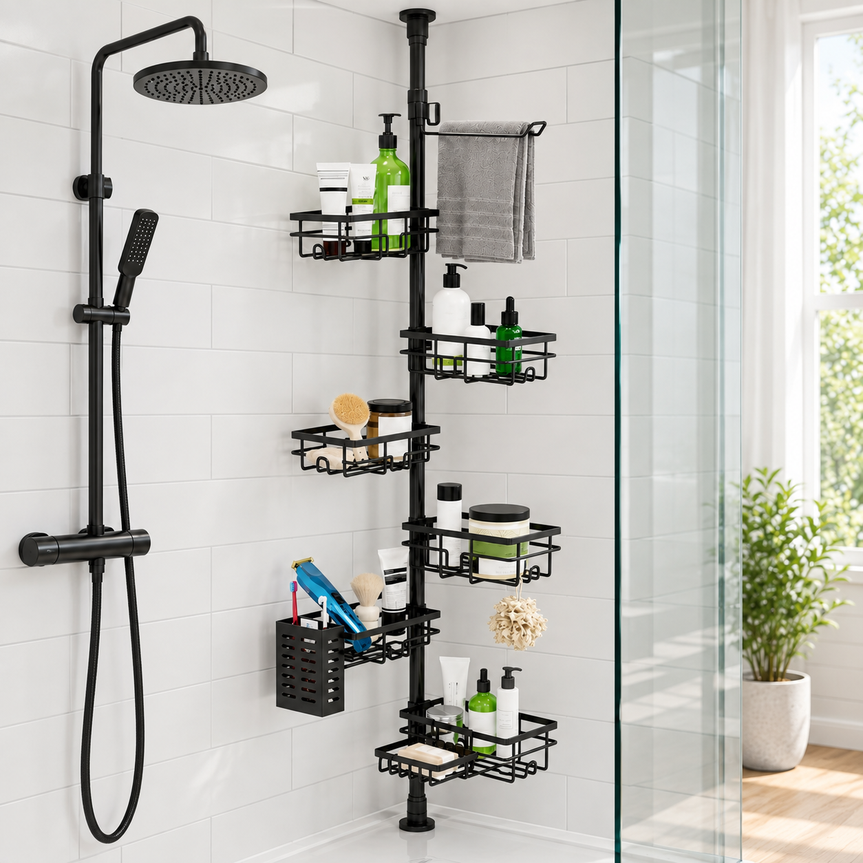 7-Tier Shower Caddy Tension Pole, Black, photo 4 of 5
