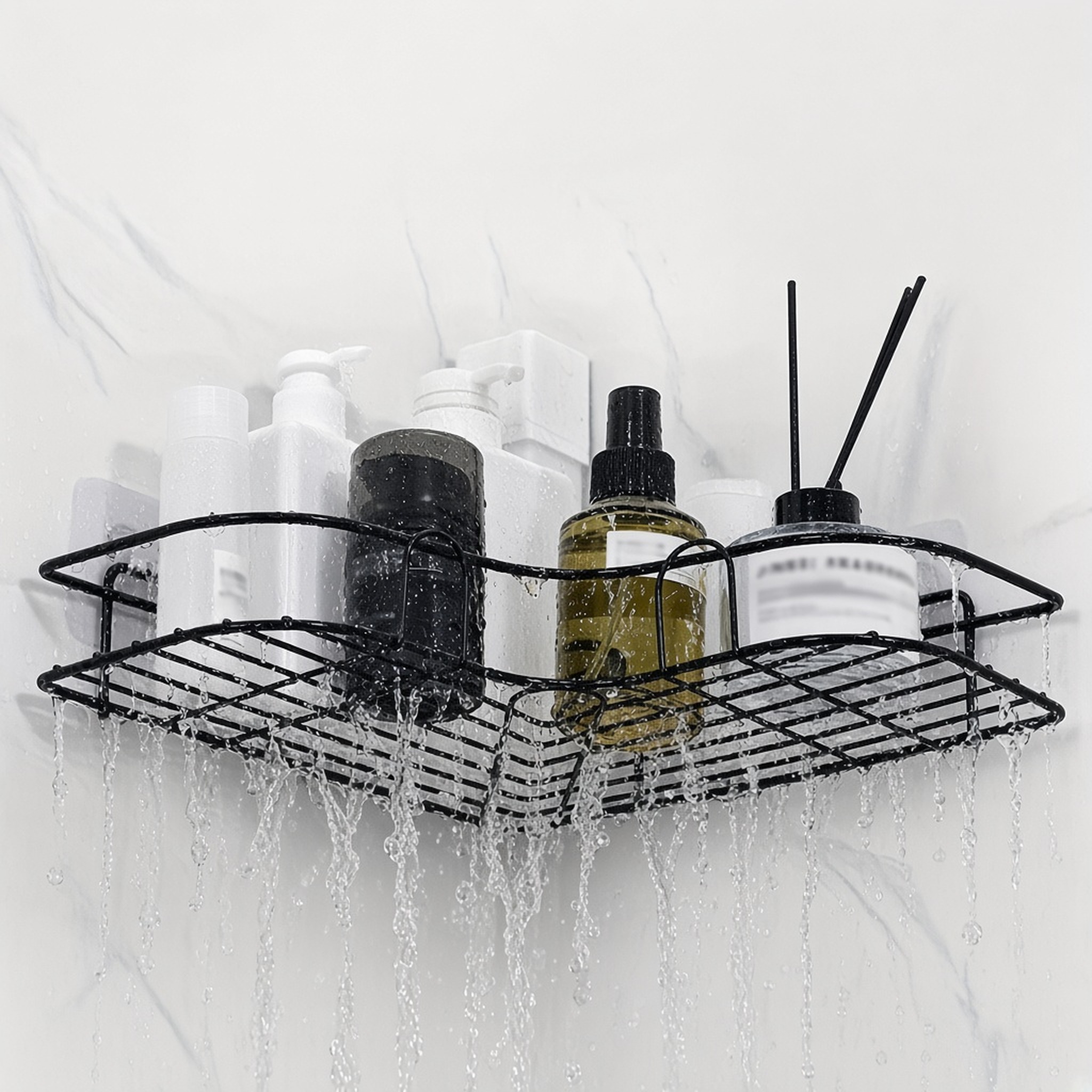 1PC Corner Shower Caddy Wall Mounted No Drill Bathroom Shelf Storage Rack Black, photo 6 of 7