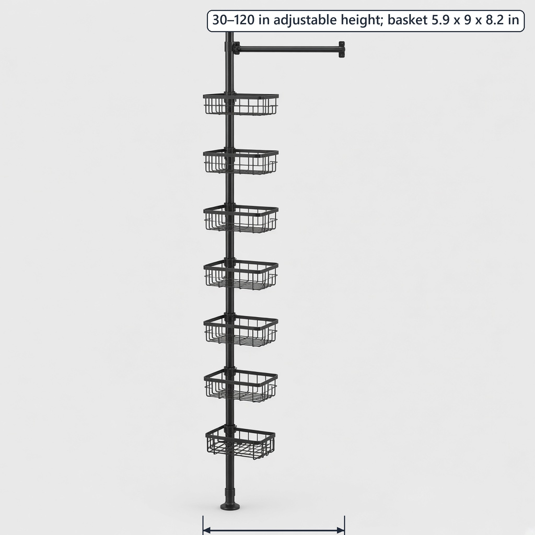7-Tier Shower Caddy Tension Pole, Black, photo 2 of 5