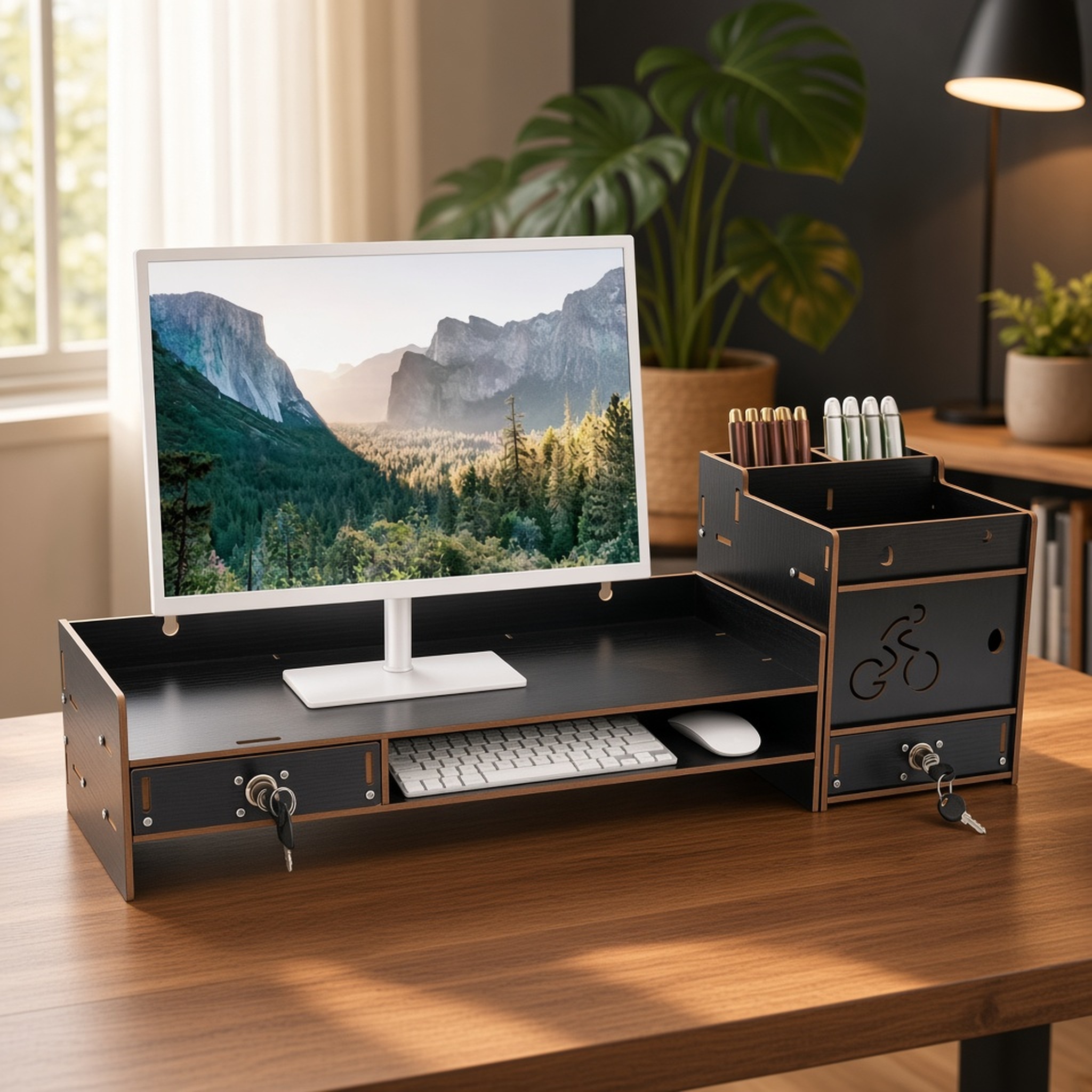 Monitor Stand Organizer with Lockable Drawers, 18.9 in Black, photo 3 of 6