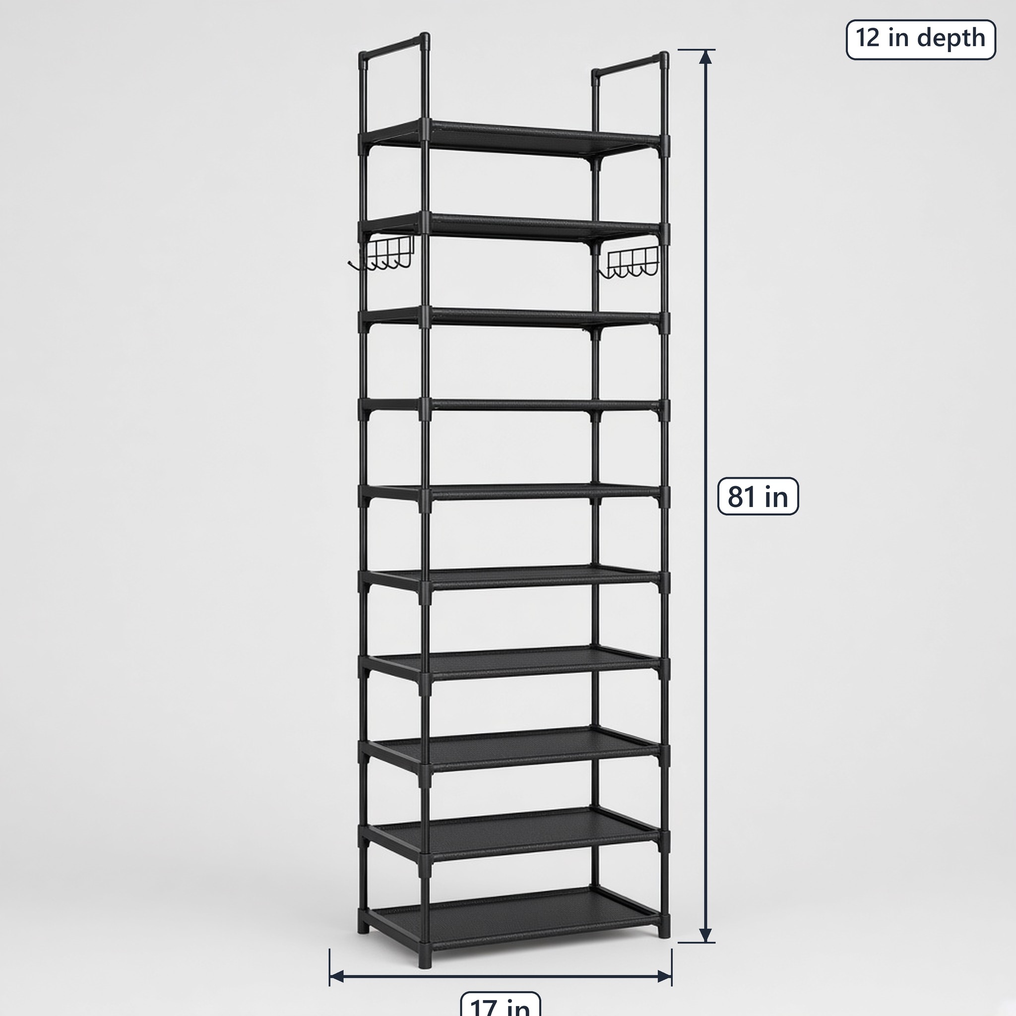 10-Tier Shoe Rack with Hooks, Black, photo 2 of 6
