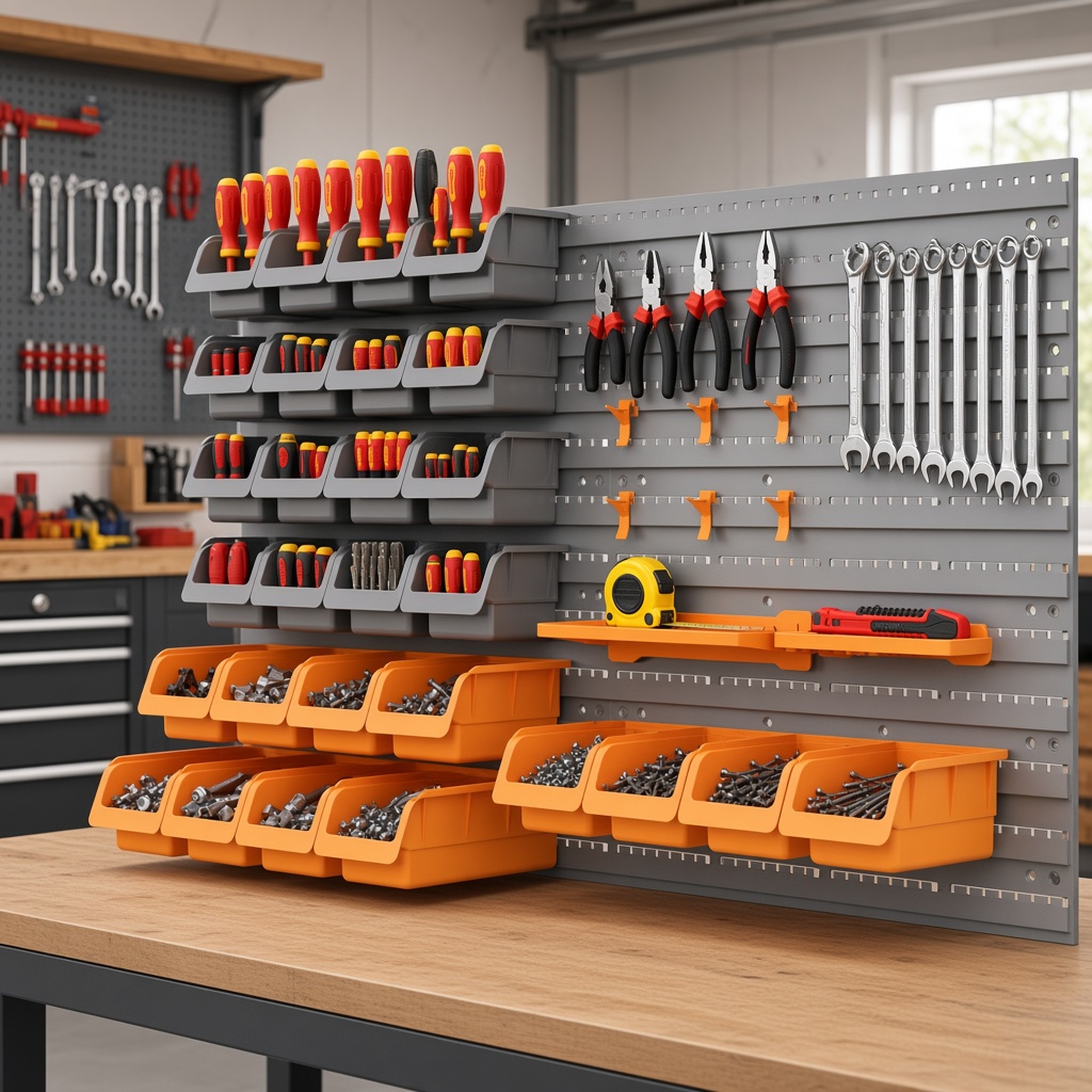 DURHAND 44-Piece Wall Mounted Pegboard Tool Organizer Rack with Storage Bins, photo 1 of 6