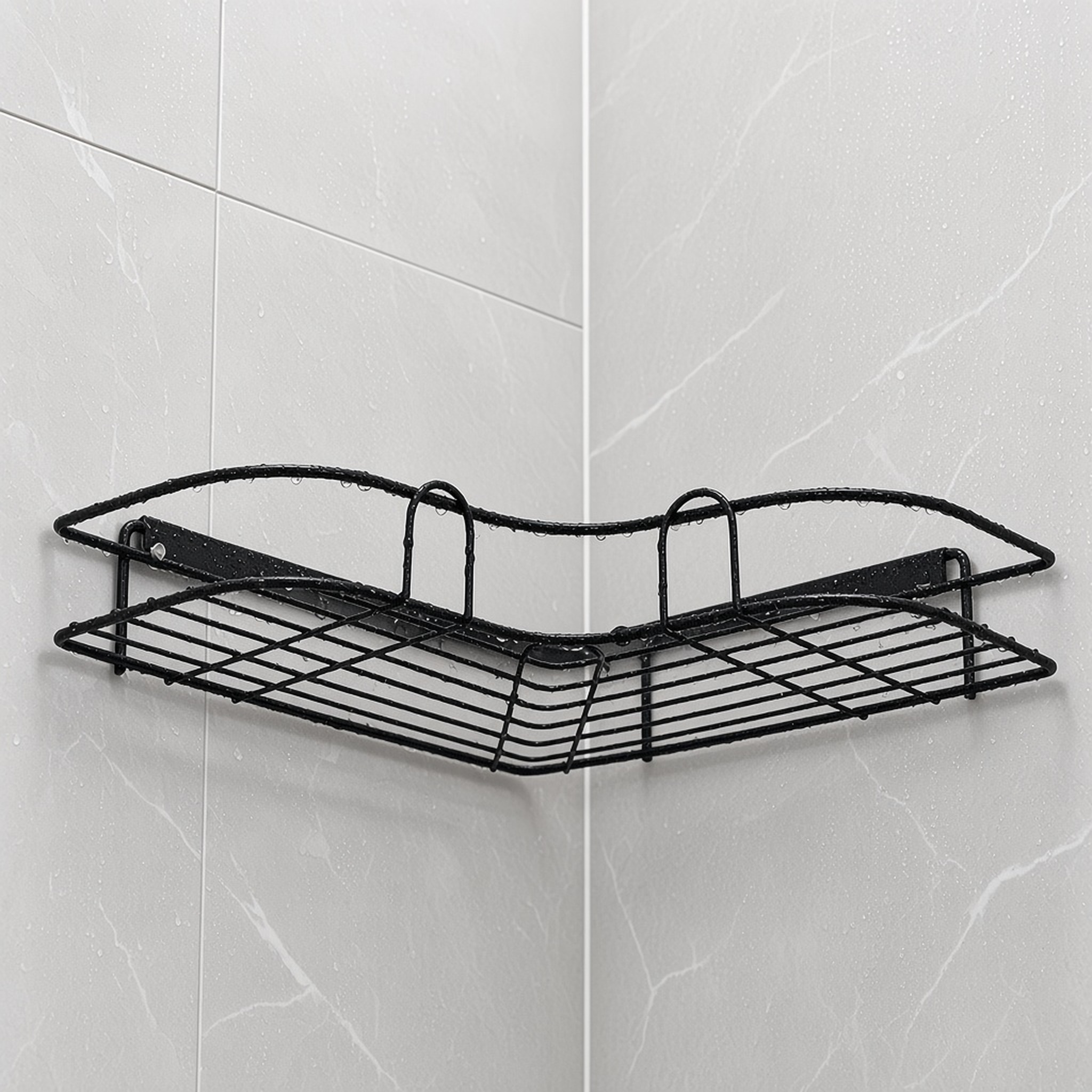 1PC Corner Shower Caddy Wall Mounted No Drill Bathroom Shelf Storage Rack Black, photo 1 of 7