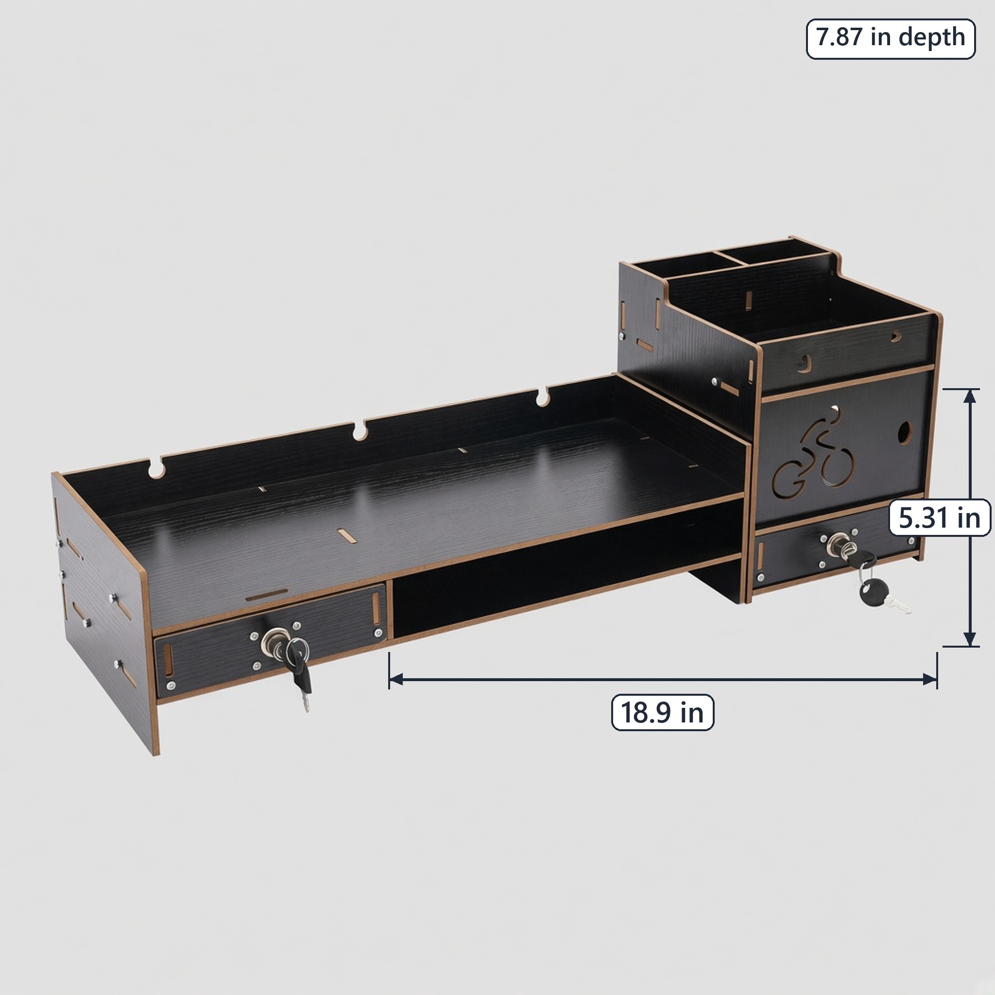 Monitor Stand Organizer with Lockable Drawers, 18.9 in Black, photo 2 of 6