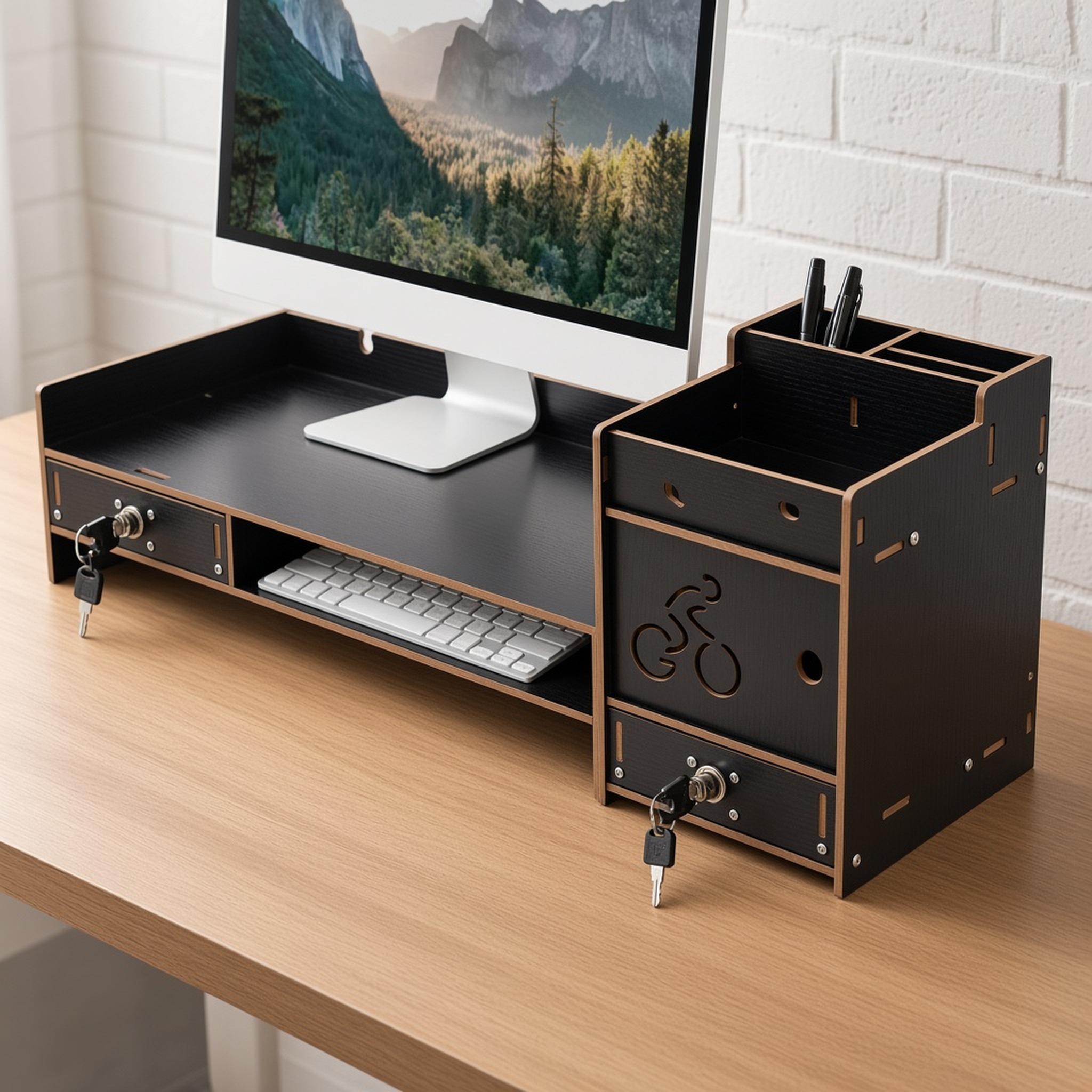 Monitor Stand Organizer with Lockable Drawers, 18.9 in Black, photo 1 of 6