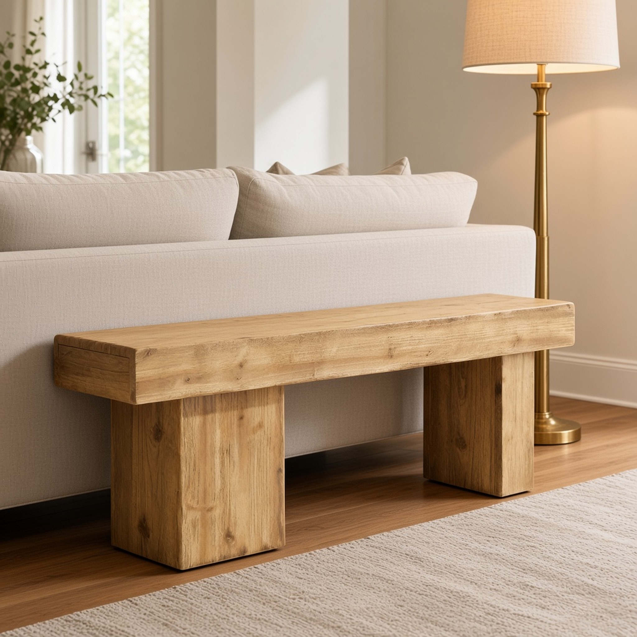 Solid Fir Entryway Bench with Asymmetric Legs, photo 1 of 4