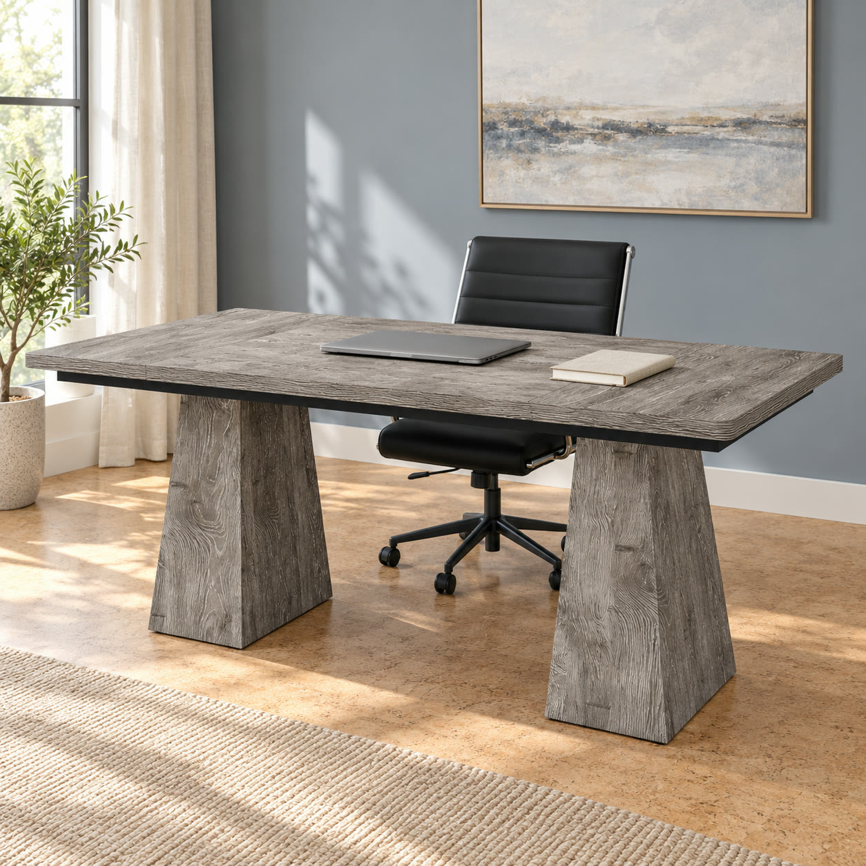 Gray 63-Inch Executive Desk with Dual Pedestal Base, photo 3 of 6