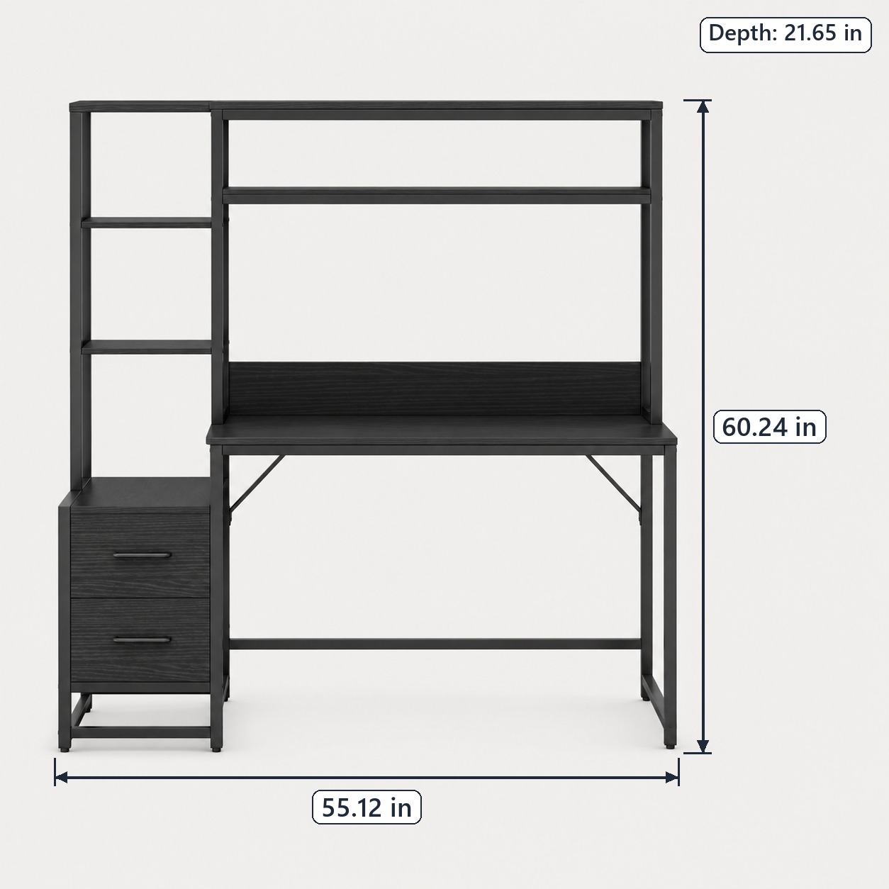 Black 55-Inch Computer Desk with Hutch & Drawers, photo 2 of 8