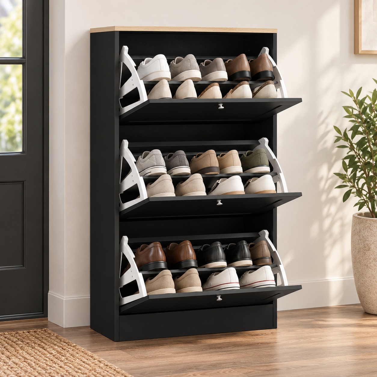 Slim 3-Drawer Shoe Cabinet, Black, photo 5 of 5