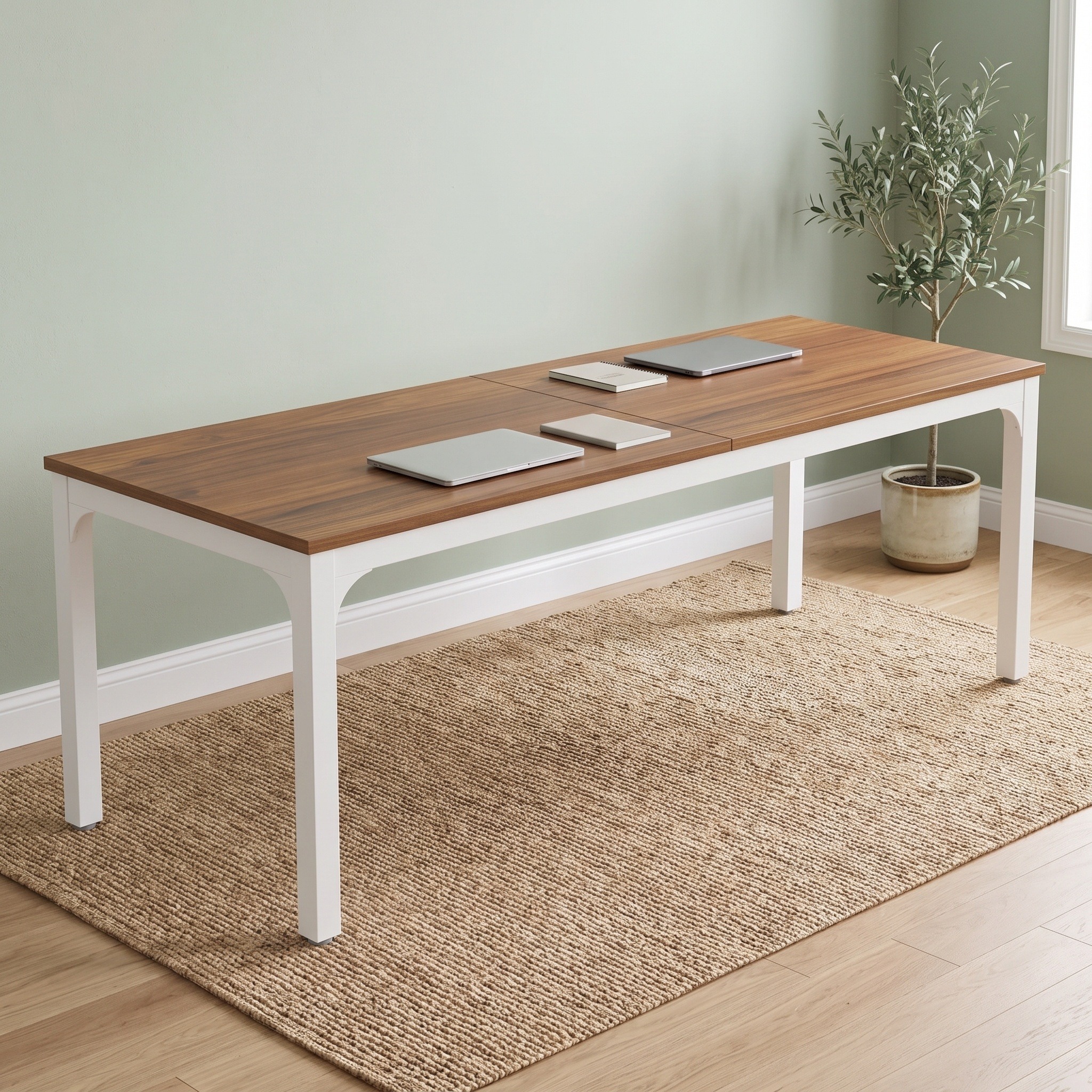 Two-Person Computer Desk, 79 in, Brown and White, photo 3 of 5