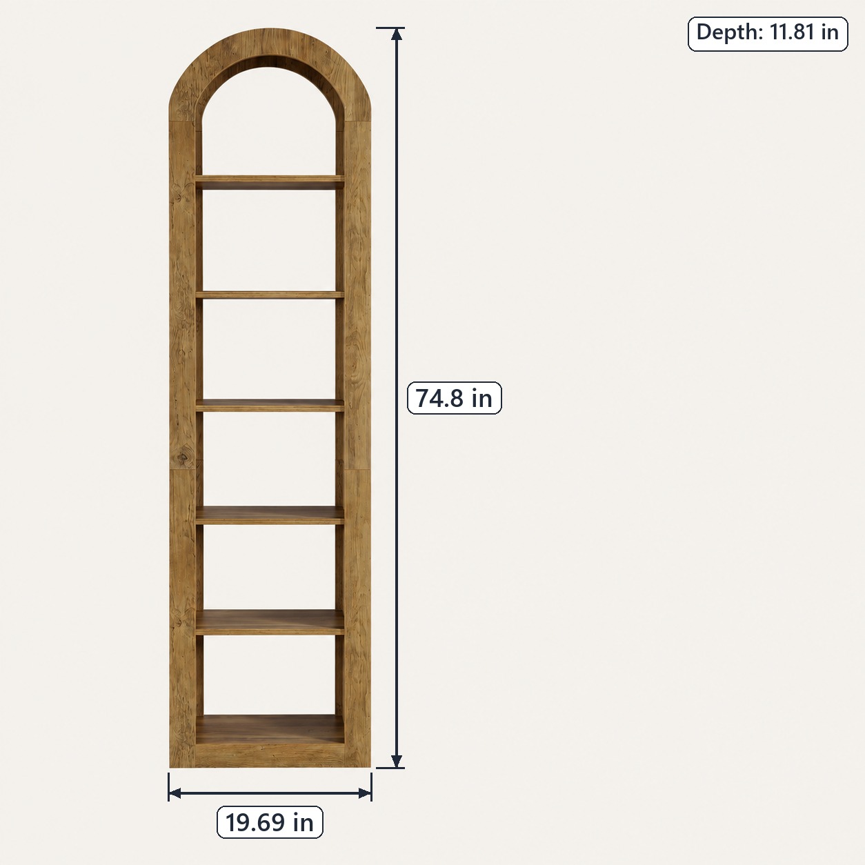 6-Tier Arched Bookcase, 75 in Tall, Brown, photo 2 of 5