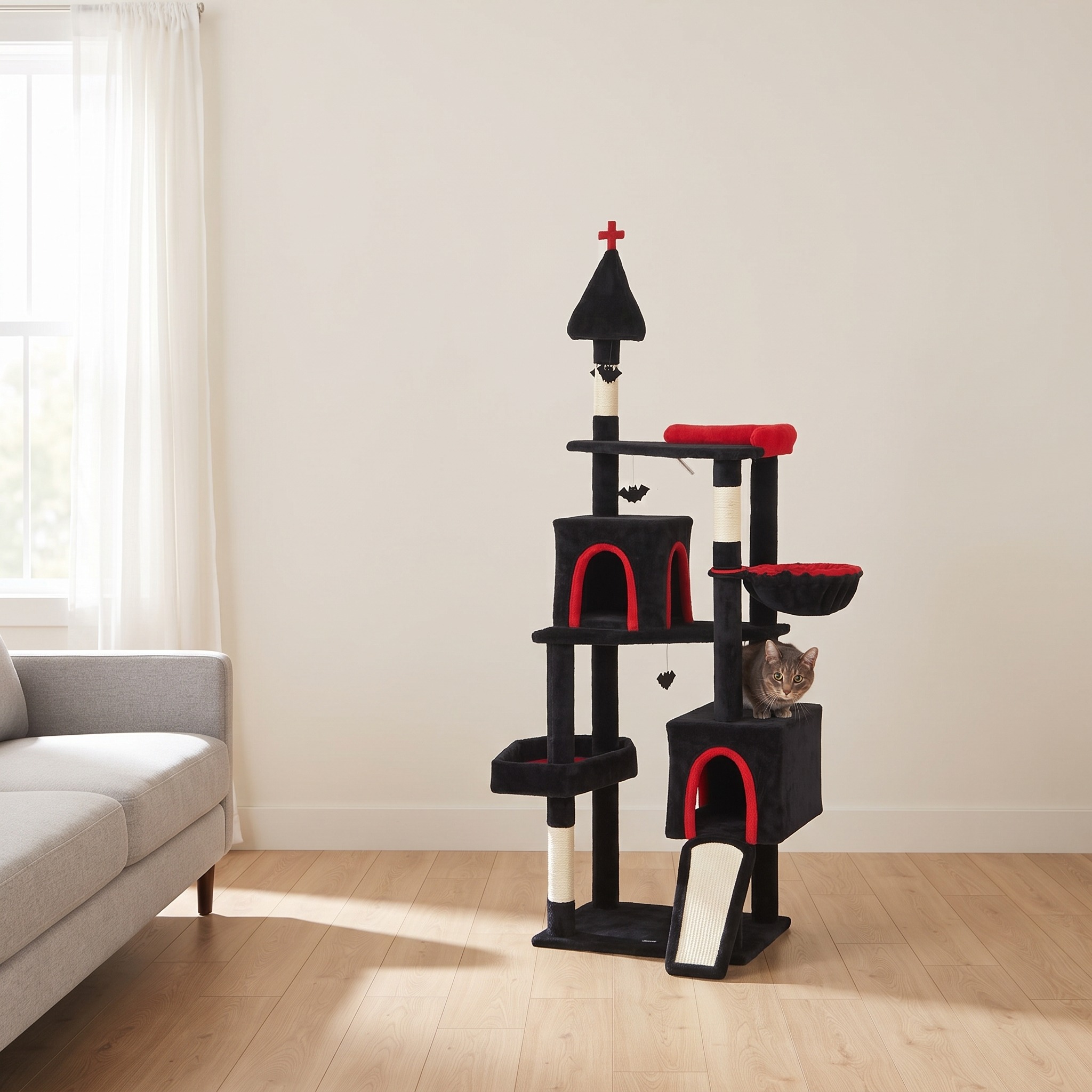 78 in Cat Tree with Gothic Castle Design, Black, photo 2 of 5