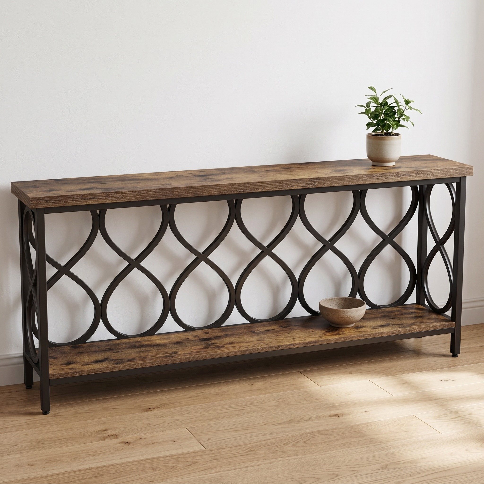 2-Tier Console Table with Teardrop Metal Frame, photo 4 of 5