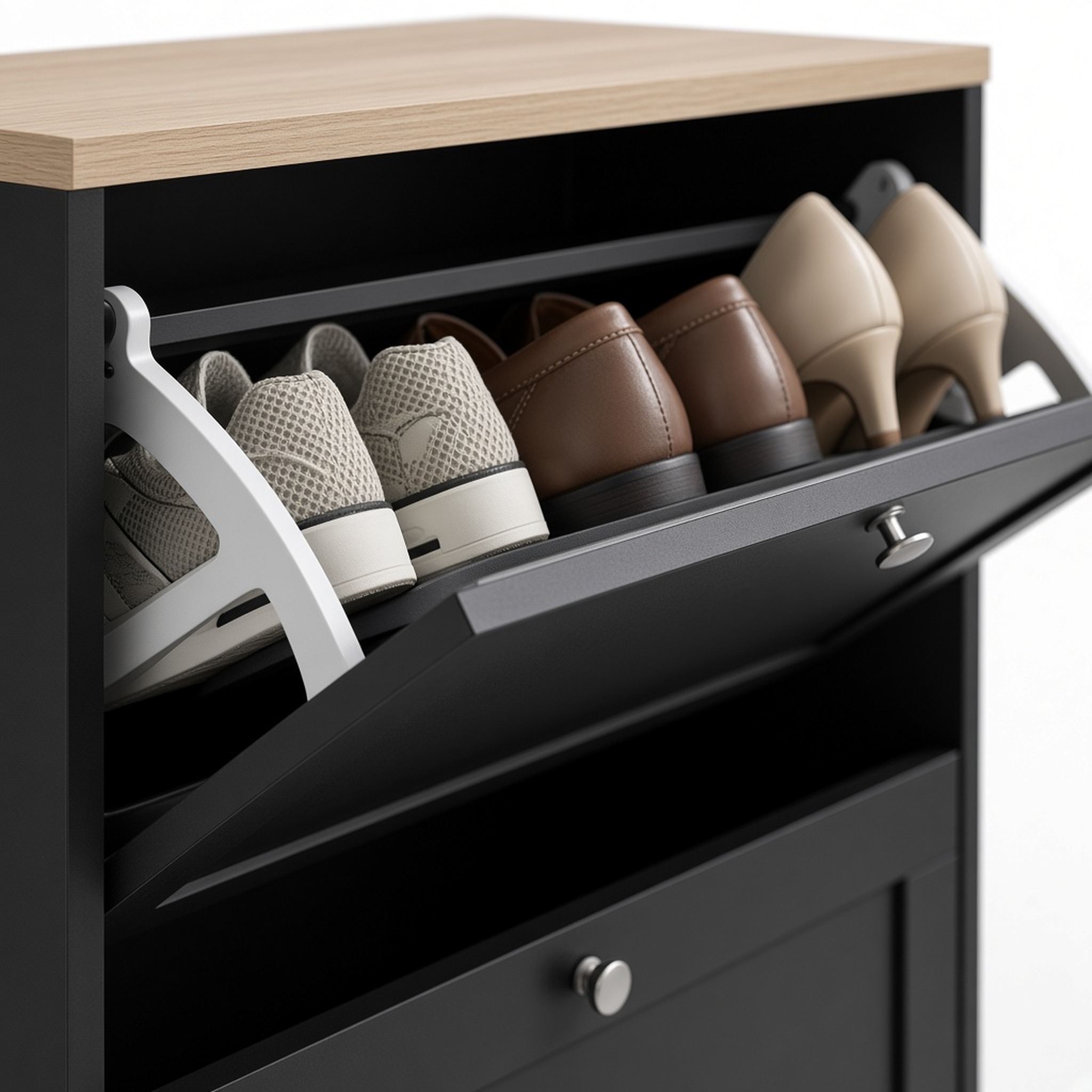 Slim 3-Drawer Shoe Cabinet, Black, photo 4 of 5
