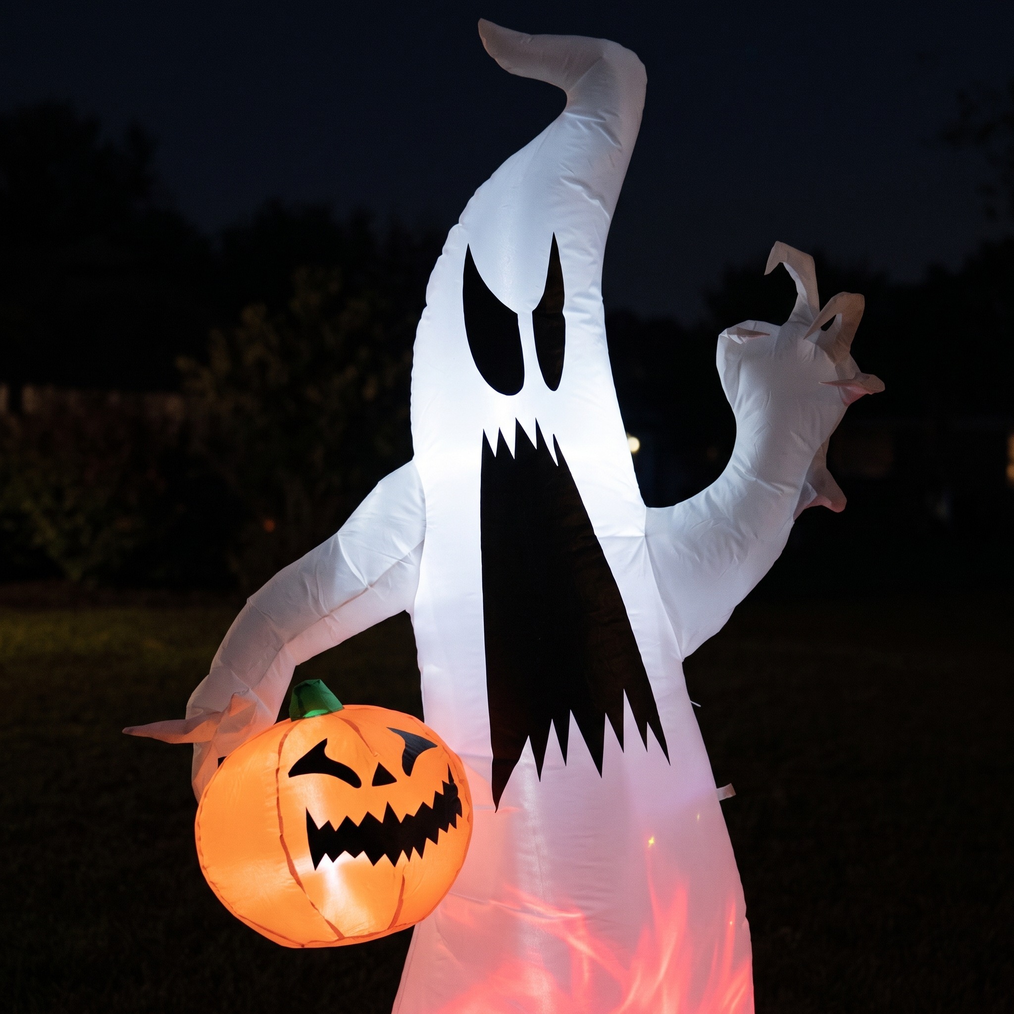 71 in Inflatable Ghost with Pumpkin and Red Light, White, photo 2 of 5