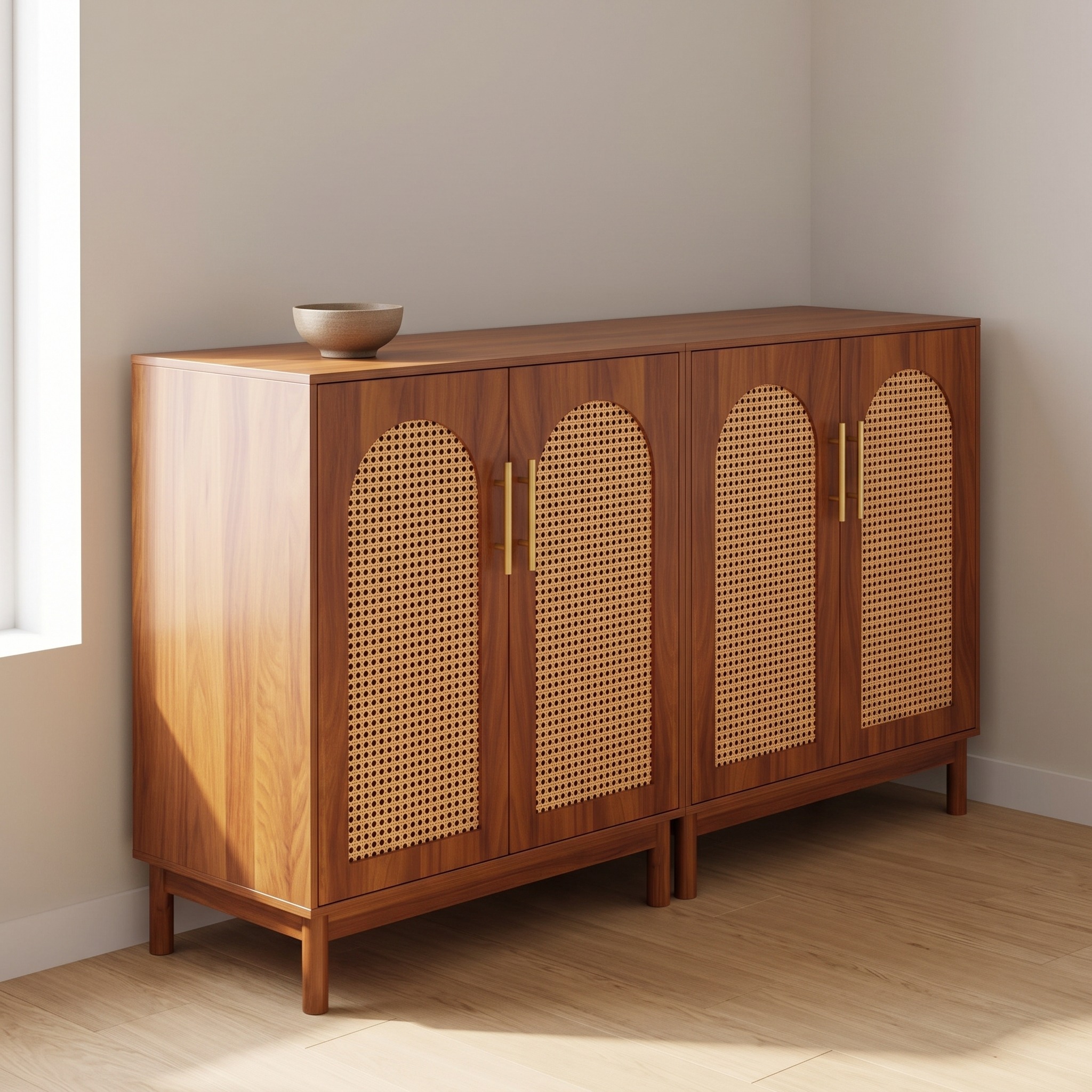 Sideboard Buffet Cabinet with Arched Rattan Doors, photo 3 of 5