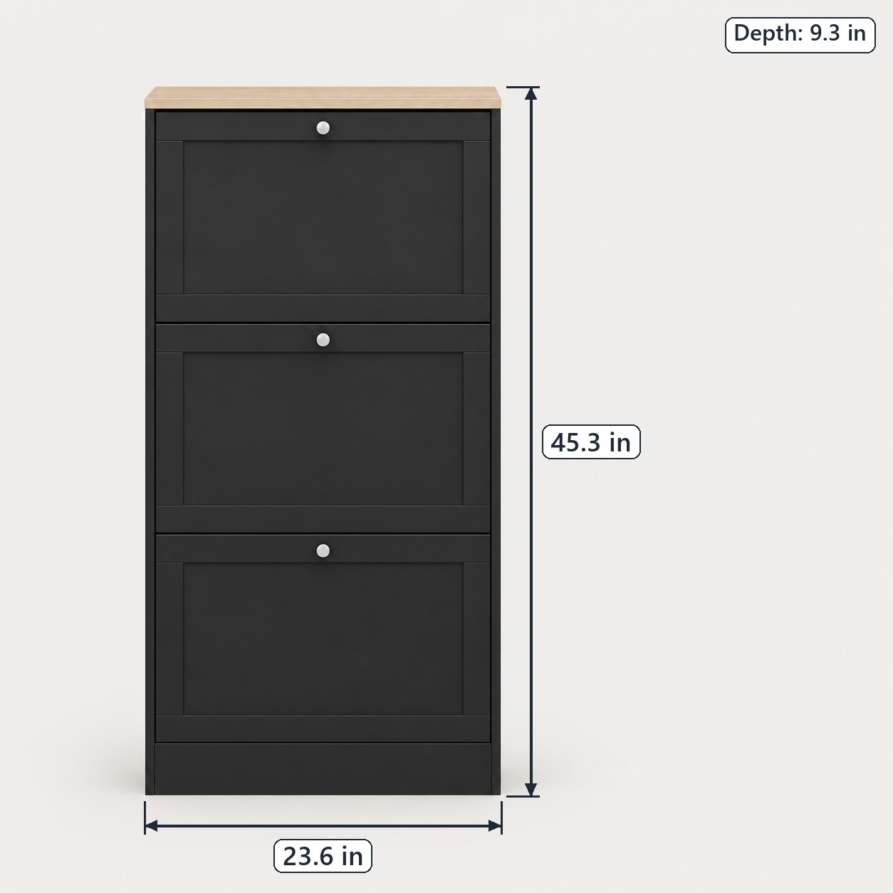 Slim 3-Drawer Shoe Cabinet, Black, photo 2 of 5