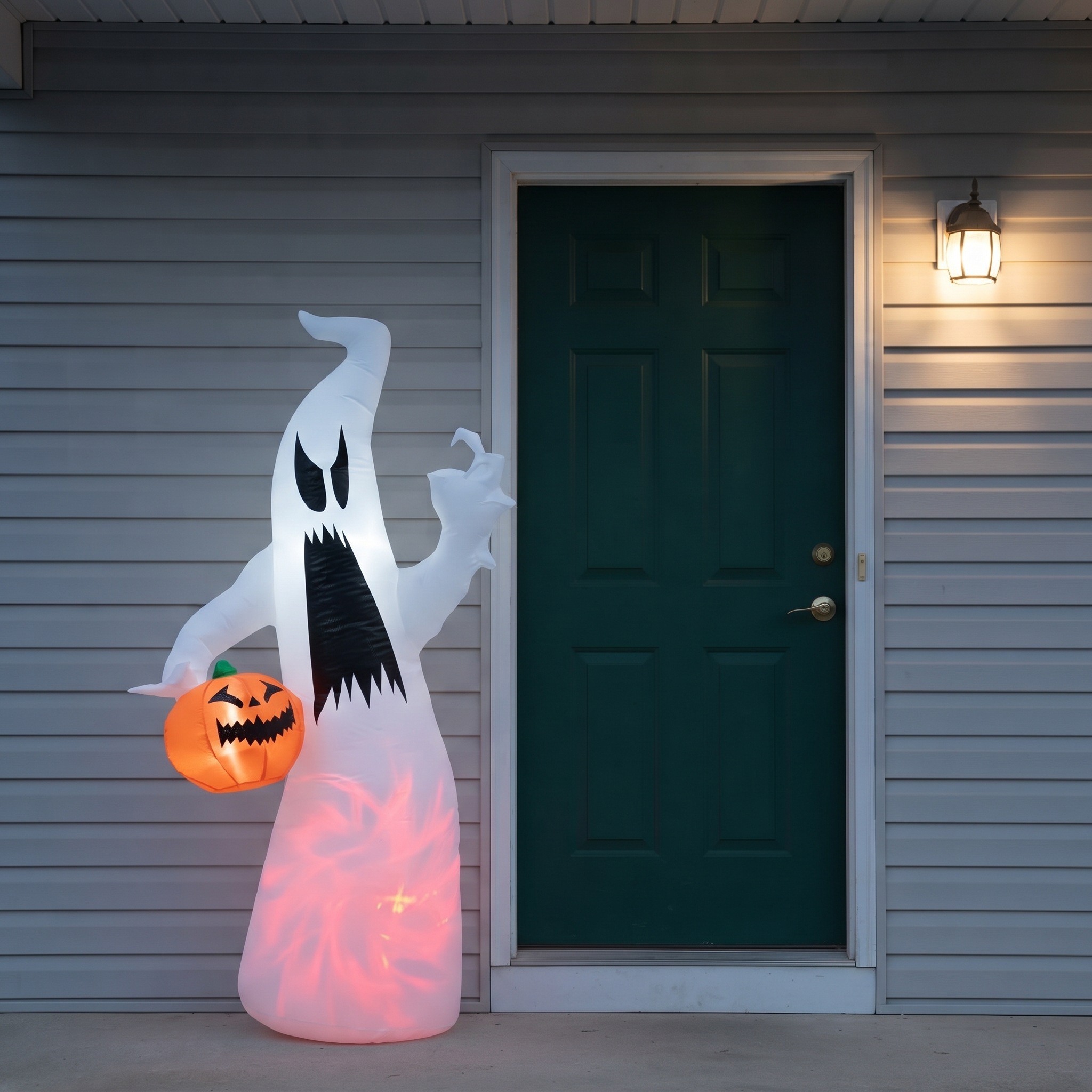 71 in Inflatable Ghost with Pumpkin and Red Light, White, photo 5 of 5