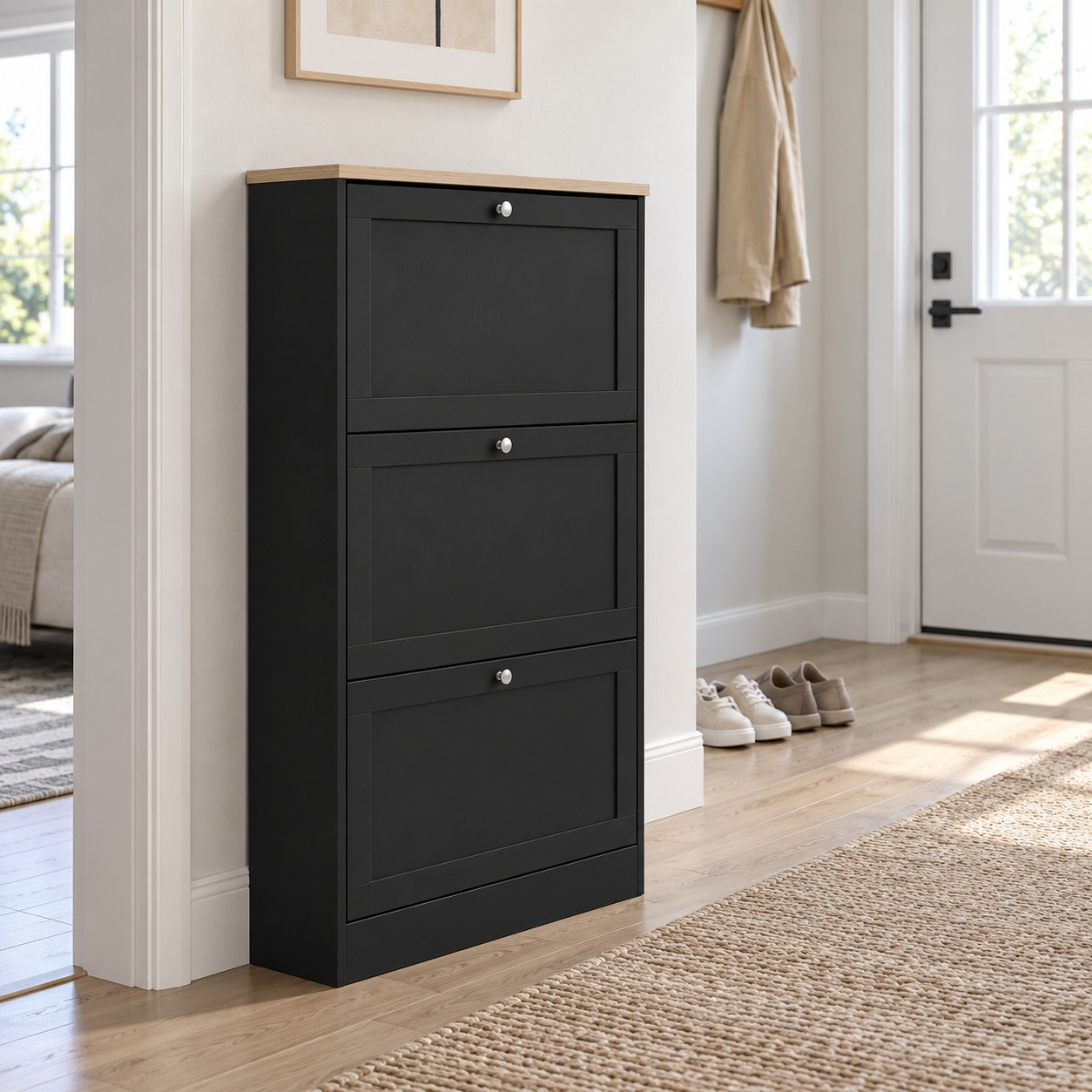 Slim 3-Drawer Shoe Cabinet, Black, photo 3 of 5