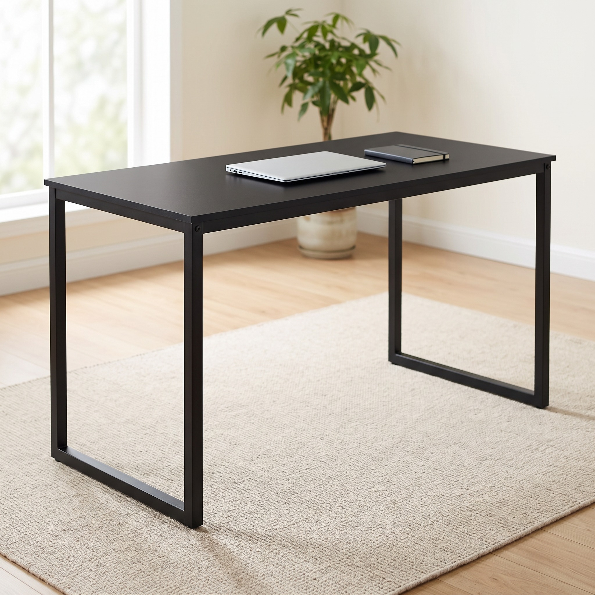 47-Inch Black Computer Desk with Steel U-Frame, photo 1 of 5