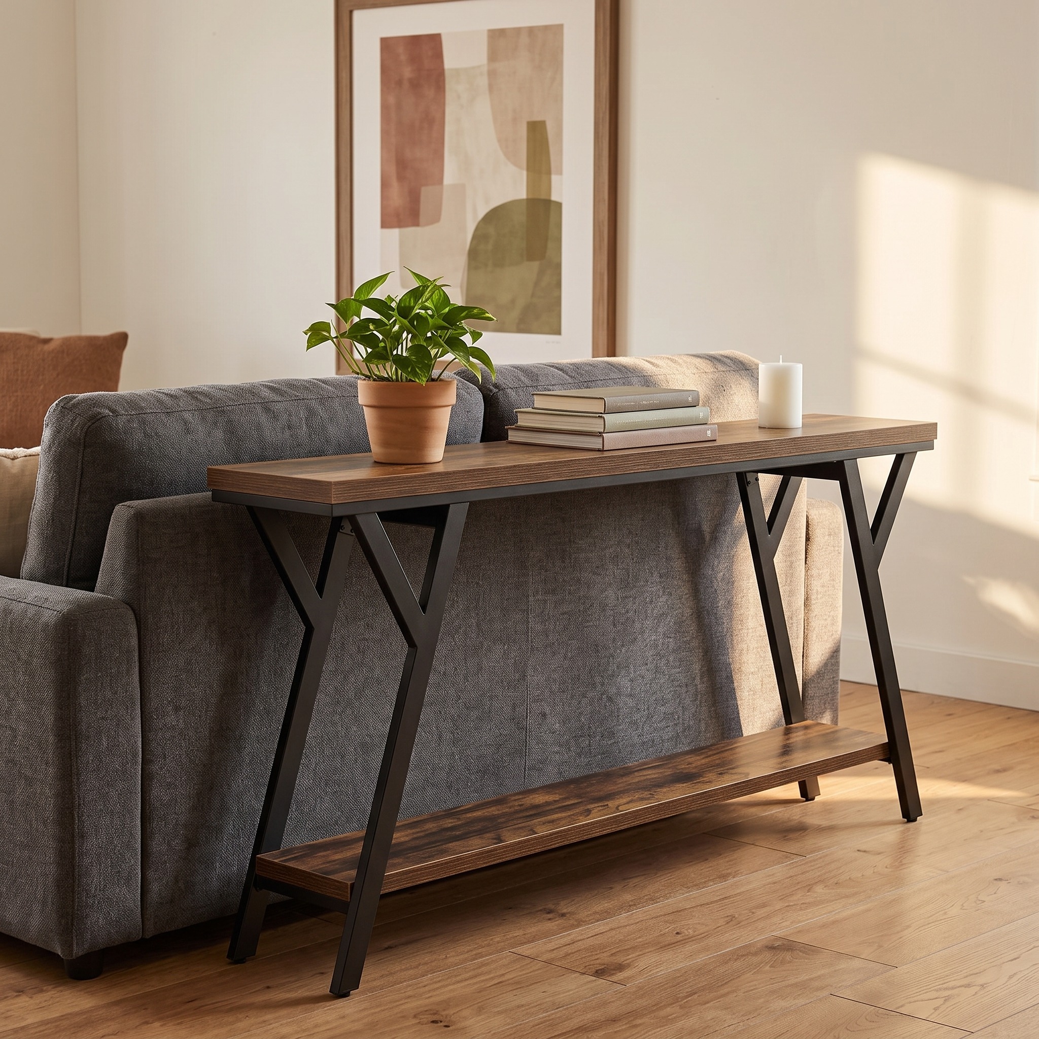 2-Tier Sofa Table, 71 in, Rustic Brown, photo 4 of 5