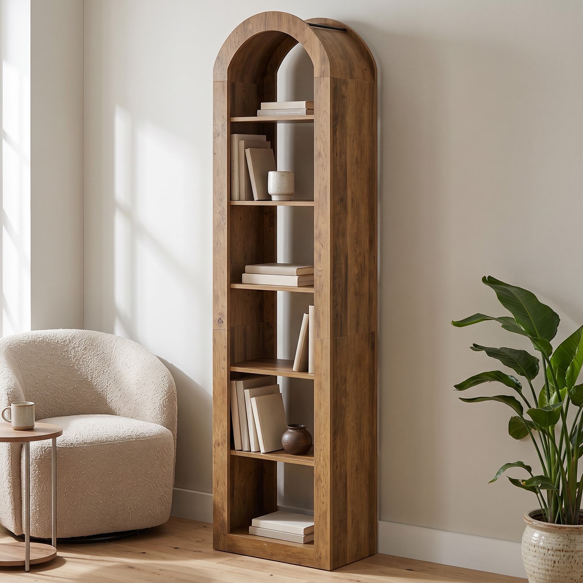 6-Tier Arched Bookcase, 75 in Tall, Brown, photo 3 of 5